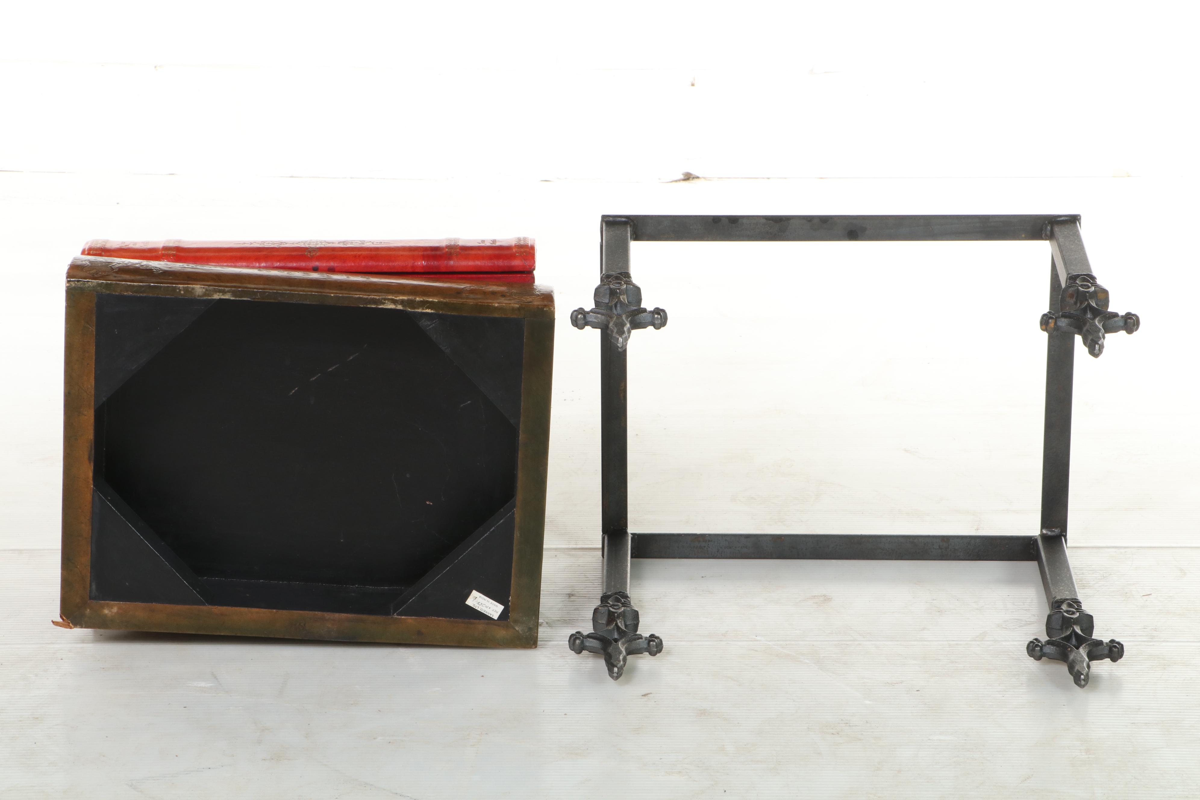 Sarreid Ltd. Iron and Tooled Leather "Stacked Books" Side Table