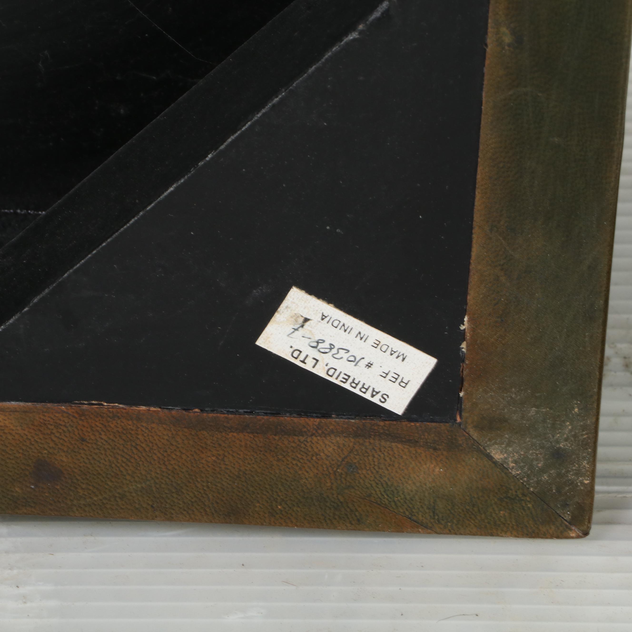 Sarreid Ltd. Iron and Tooled Leather "Stacked Books" Side Table