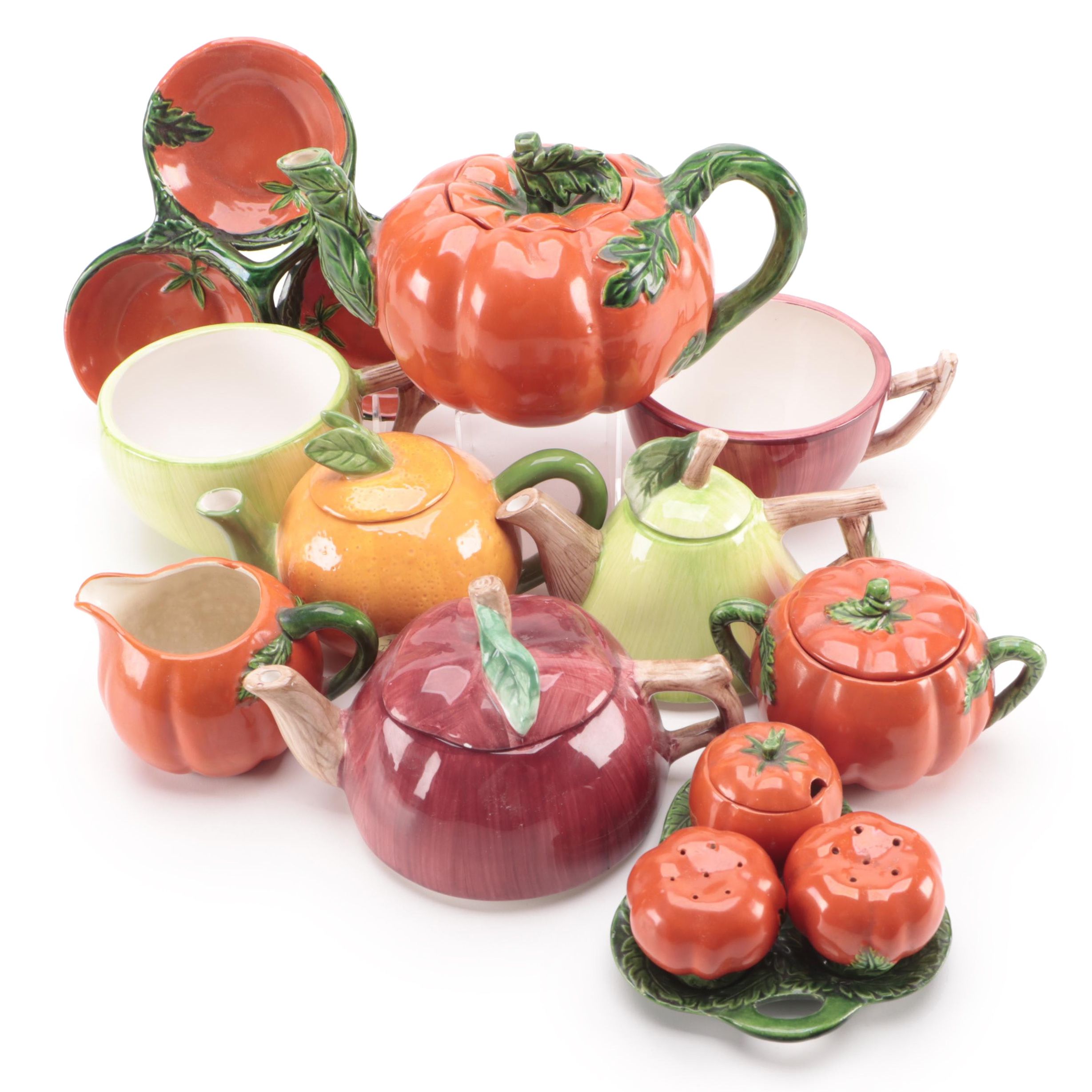 Japanese Maruhon Ware Tomato and Other Vegetable Shaped Tableware