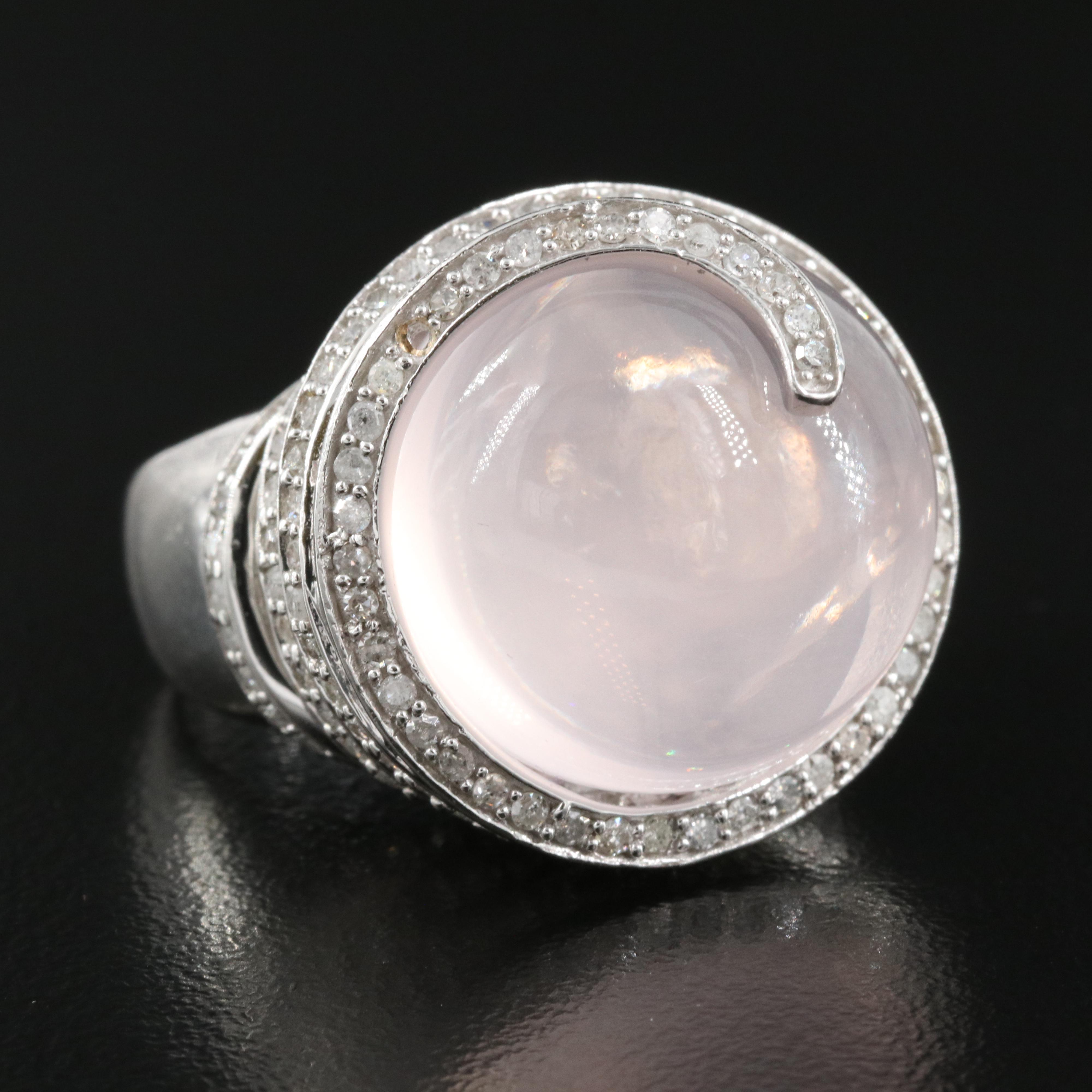 10K Rose Quartz and Diamond Spiral Ring