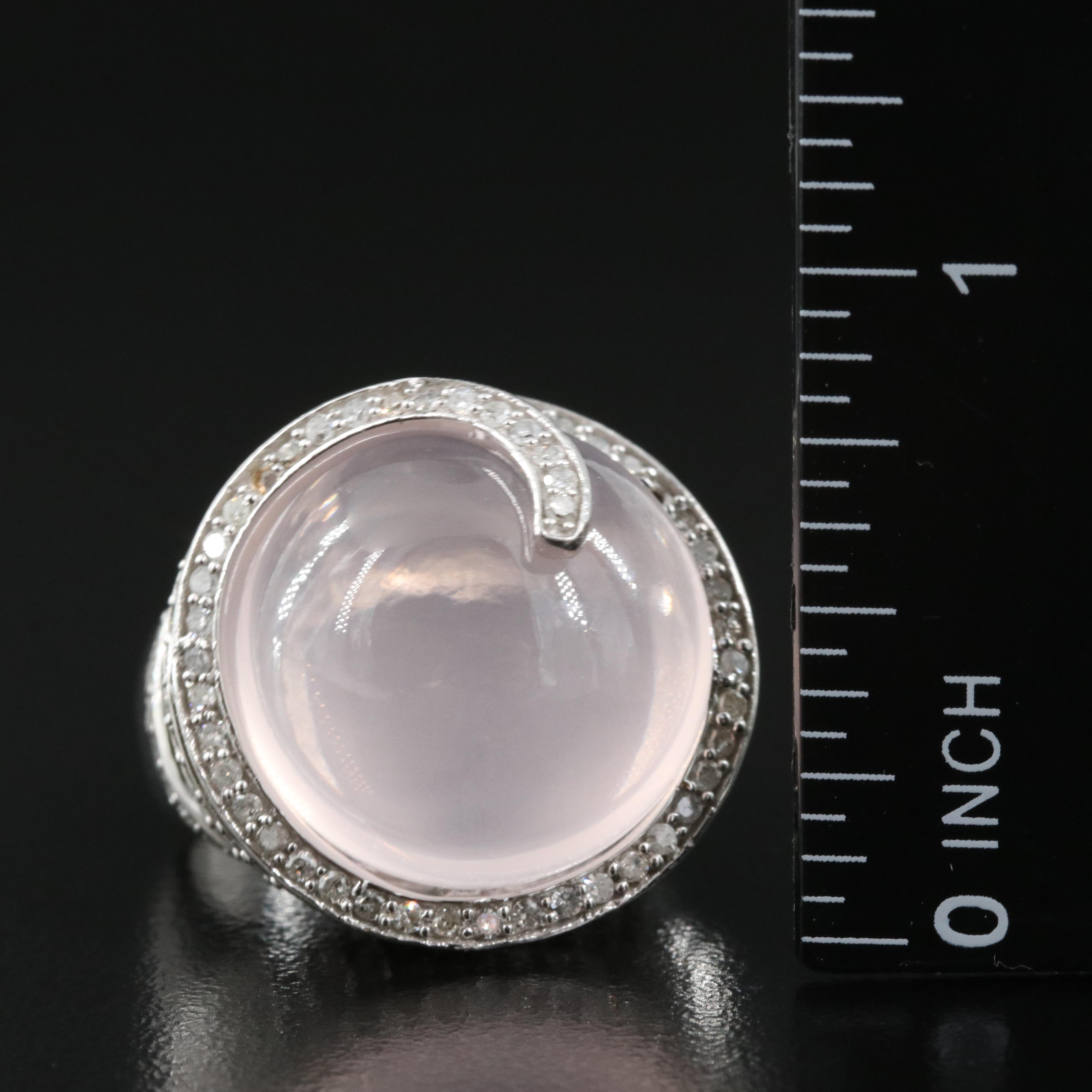 10K Rose Quartz and Diamond Spiral Ring