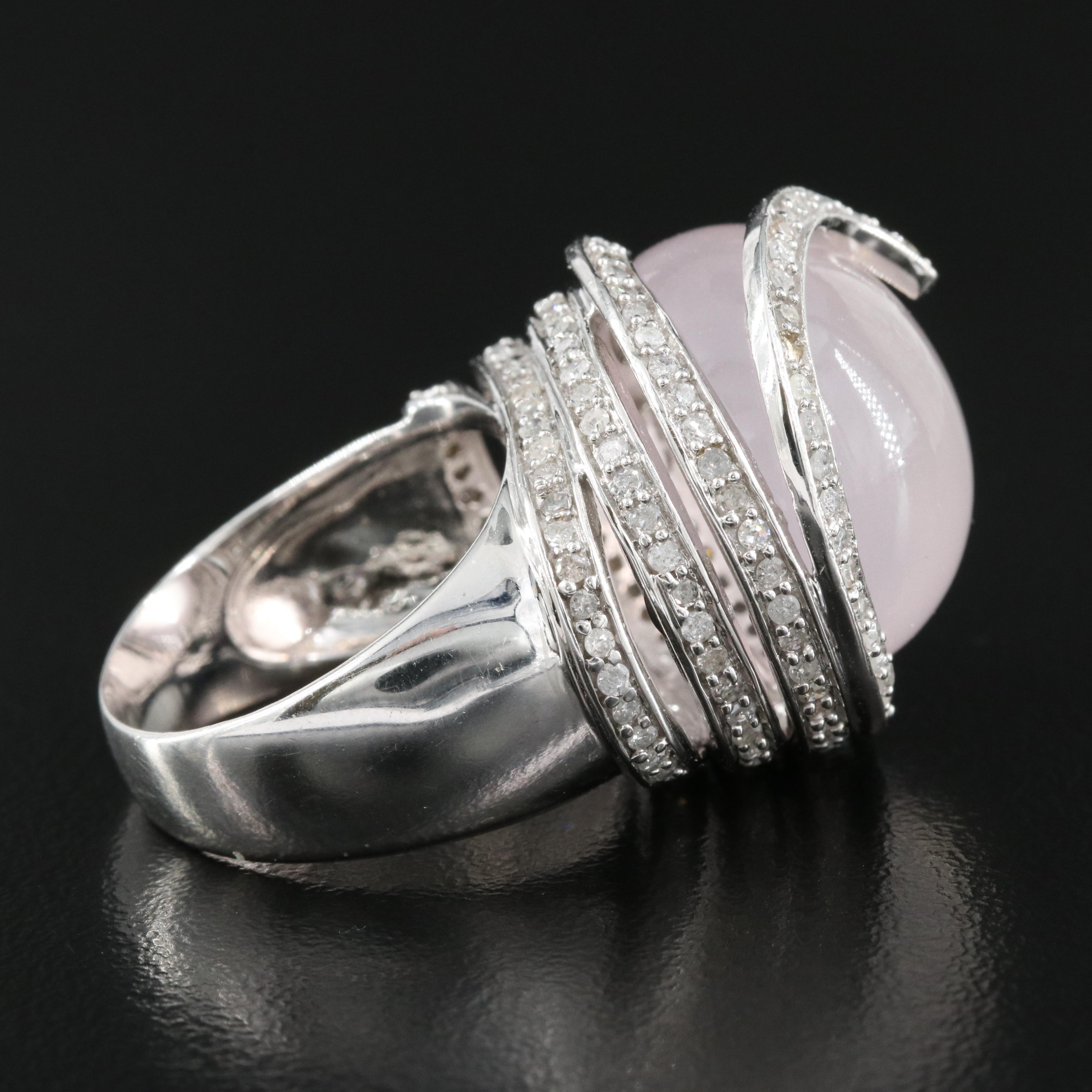 10K Rose Quartz and Diamond Spiral Ring