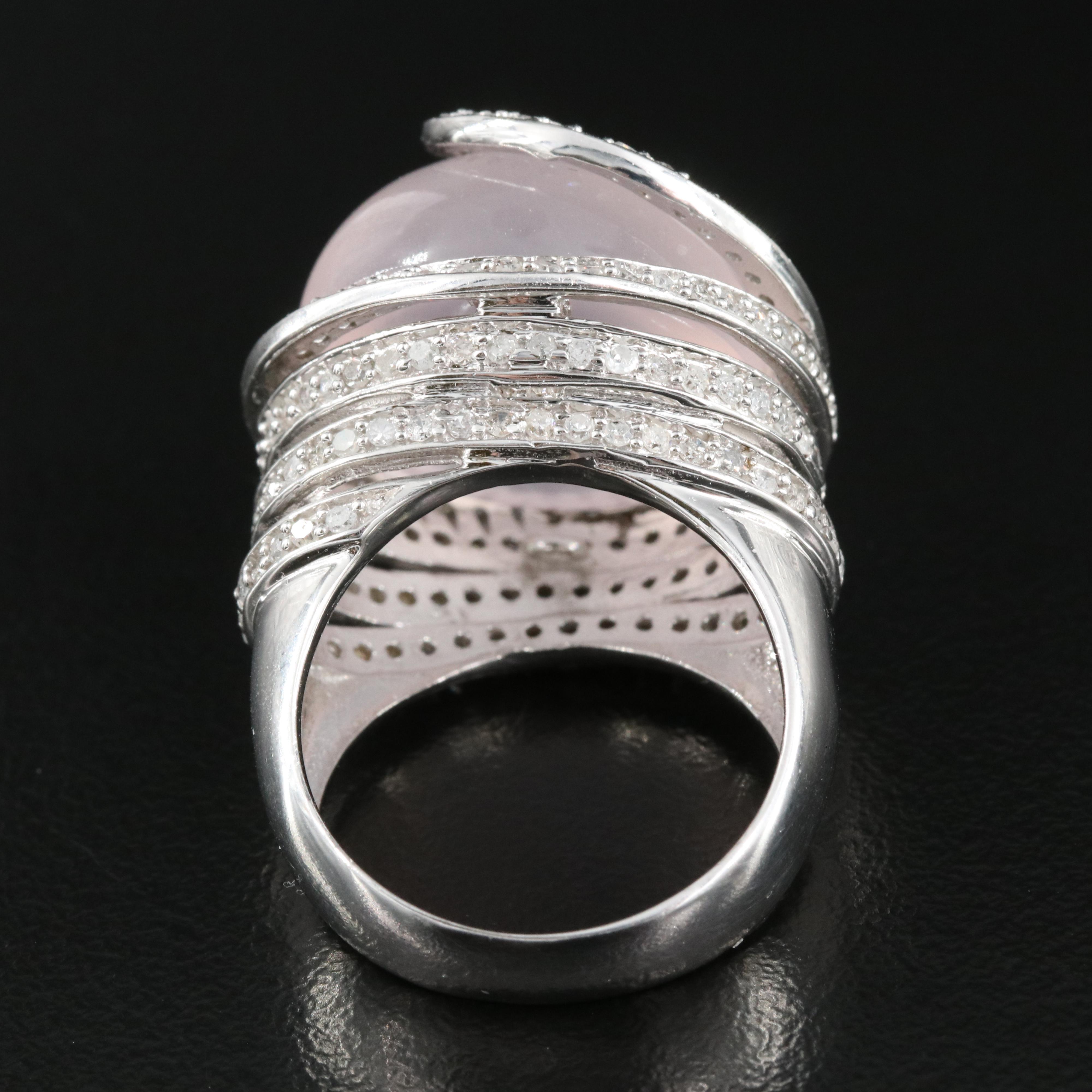 10K Rose Quartz and Diamond Spiral Ring