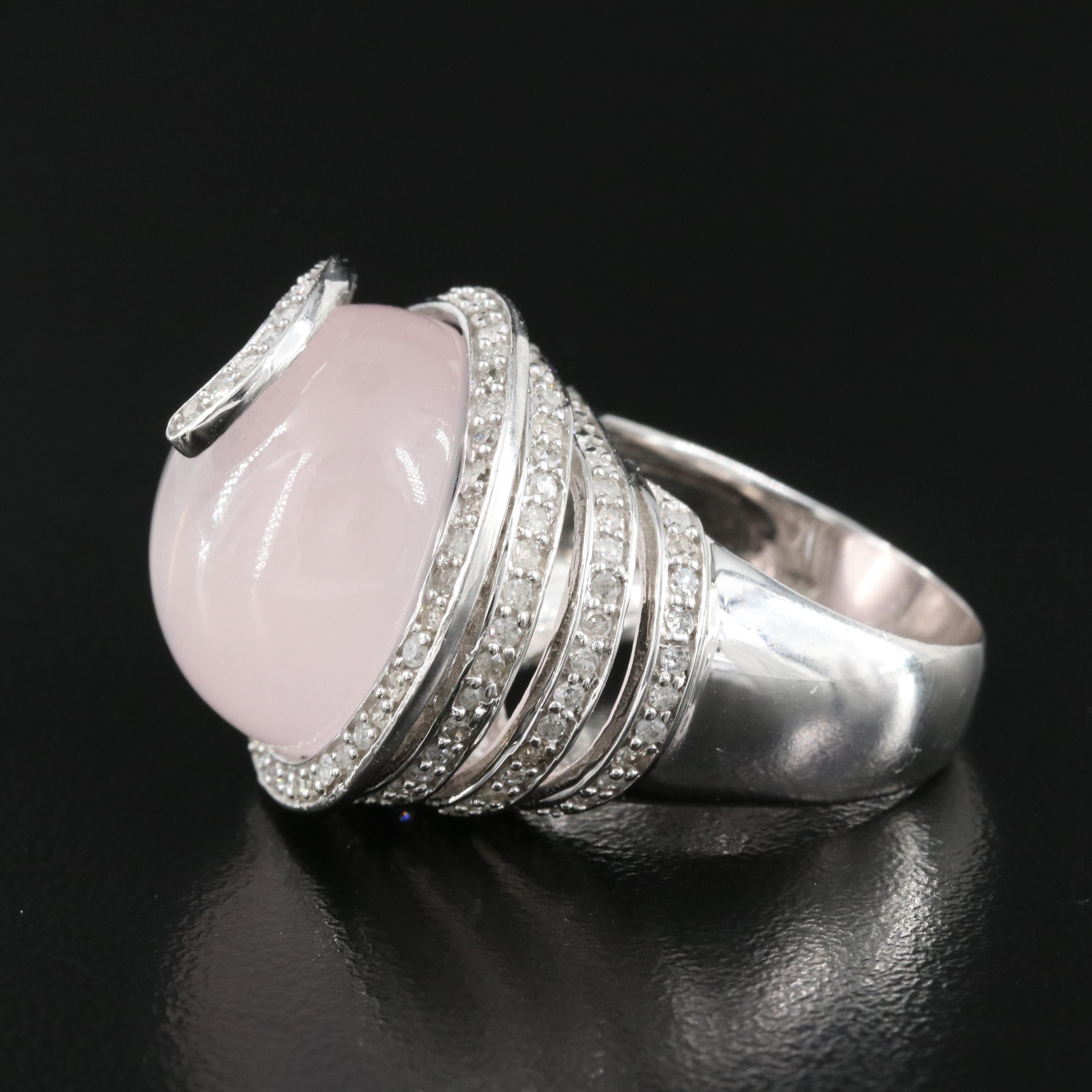10K Rose Quartz and Diamond Spiral Ring