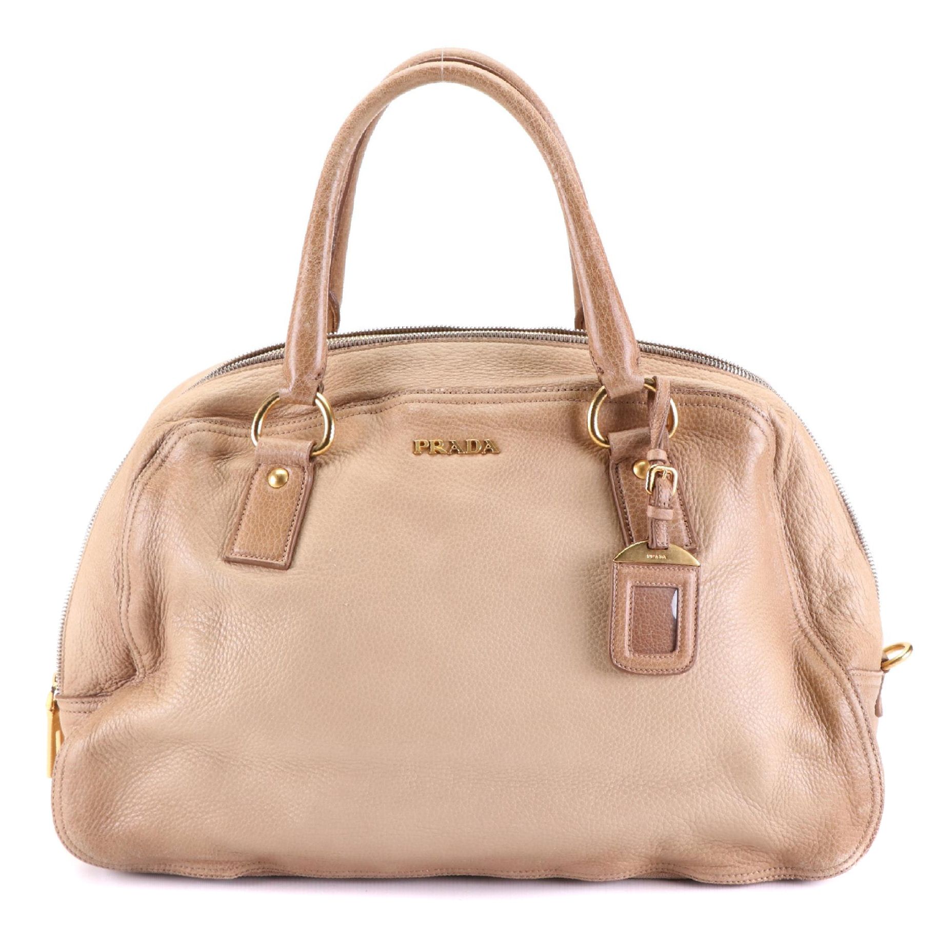 Prada Large Domed Bauletto Bag in Distressed Deerskin Leather