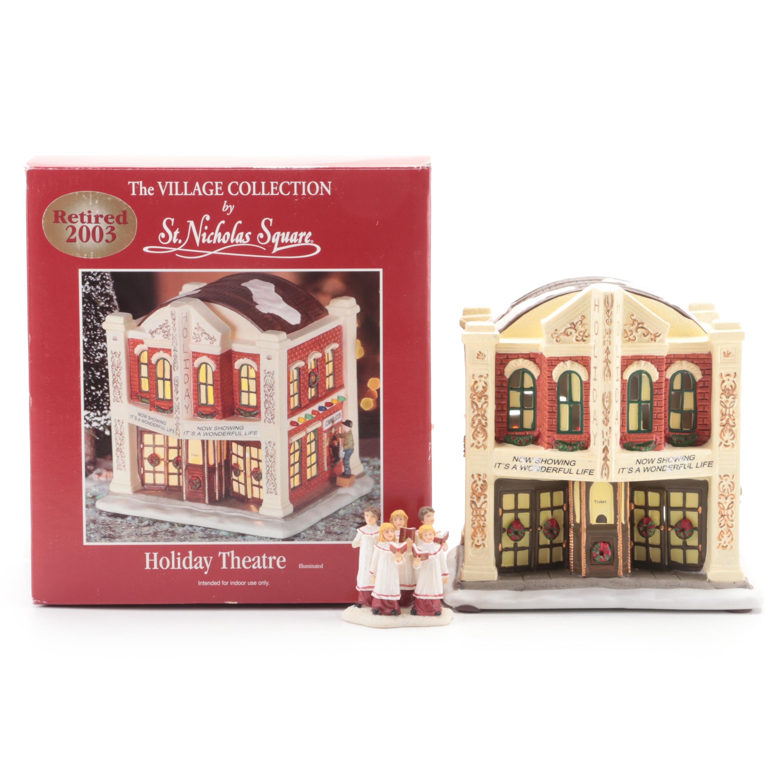 St. Nicholas Square "Holiday Square" Ceramic Illuminated Building and Carolers