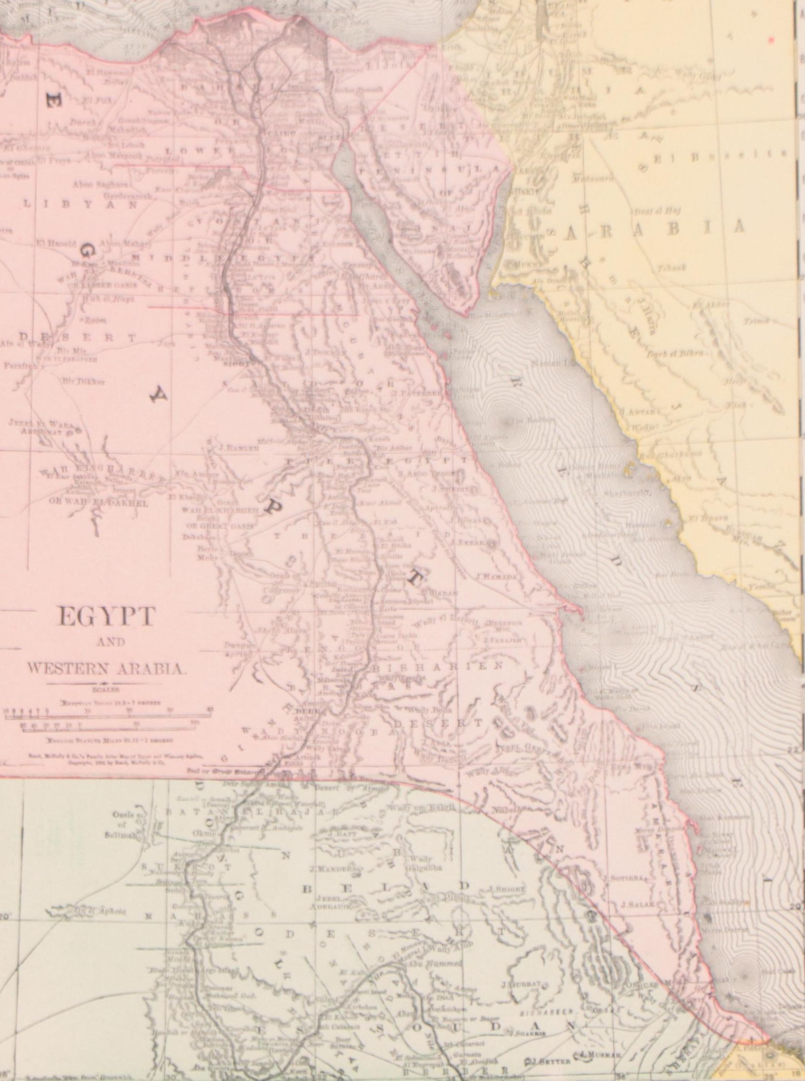 Rand, McNally & Co. Wax Engraving Map of Egypt and Western Arabia, Circa 1892