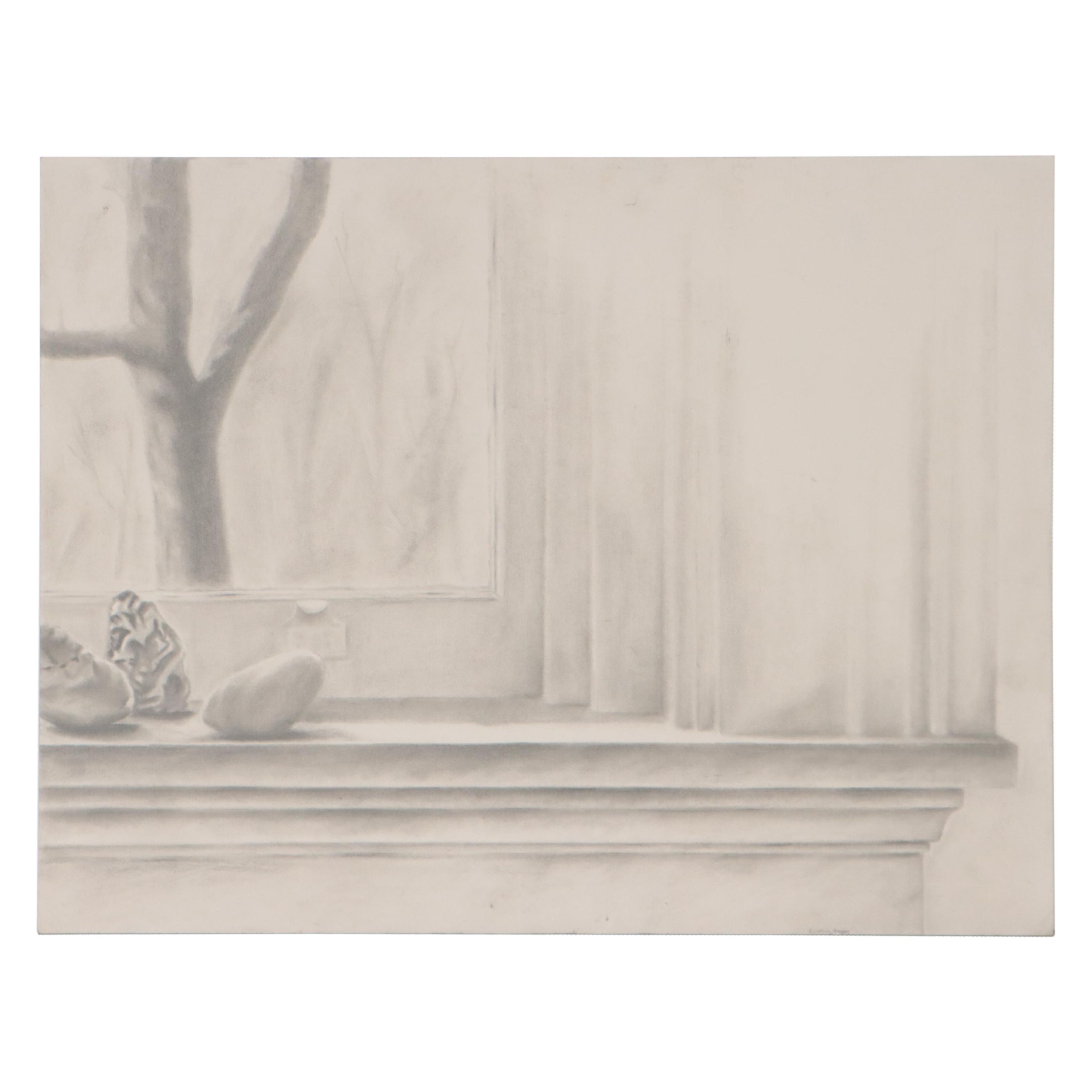 Cynthia Gregory Graphite Drawing "Front Window - Garrard Street"