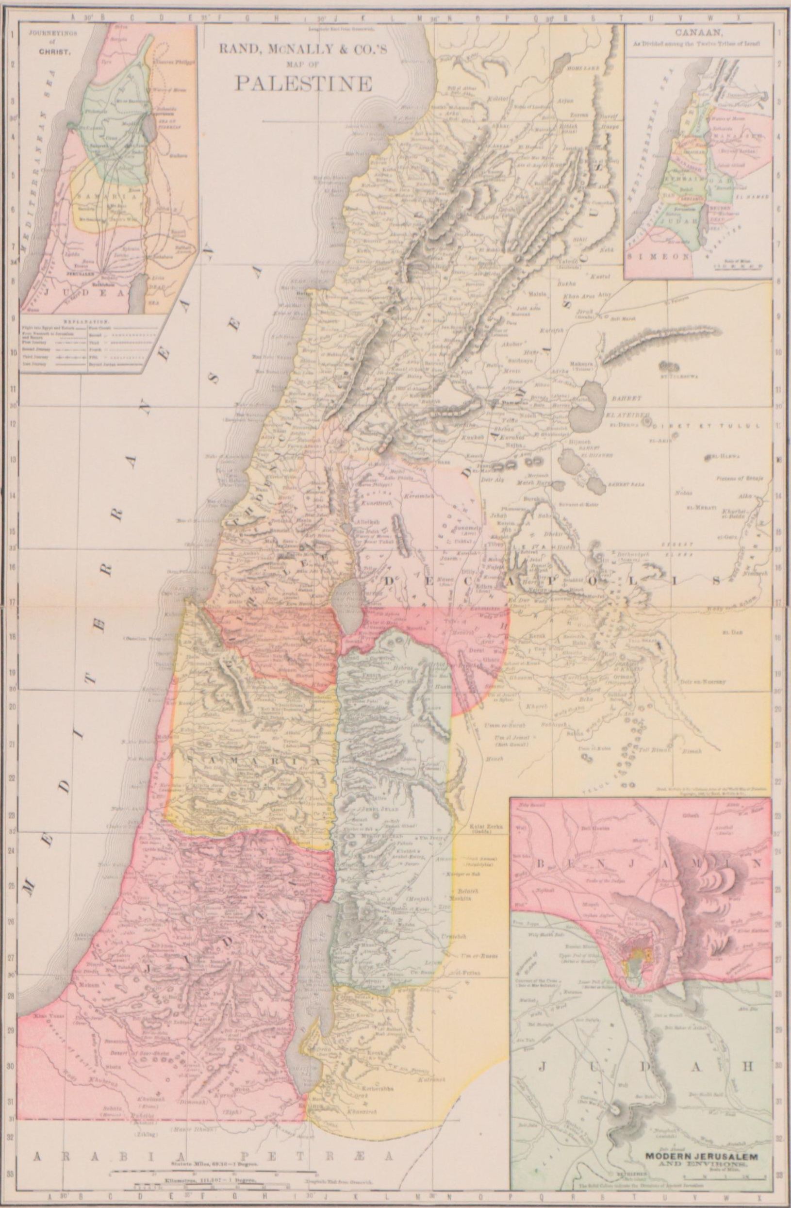 Rand, McNally & Co. Wax Engraving Map of Palestine, Circa 1888
