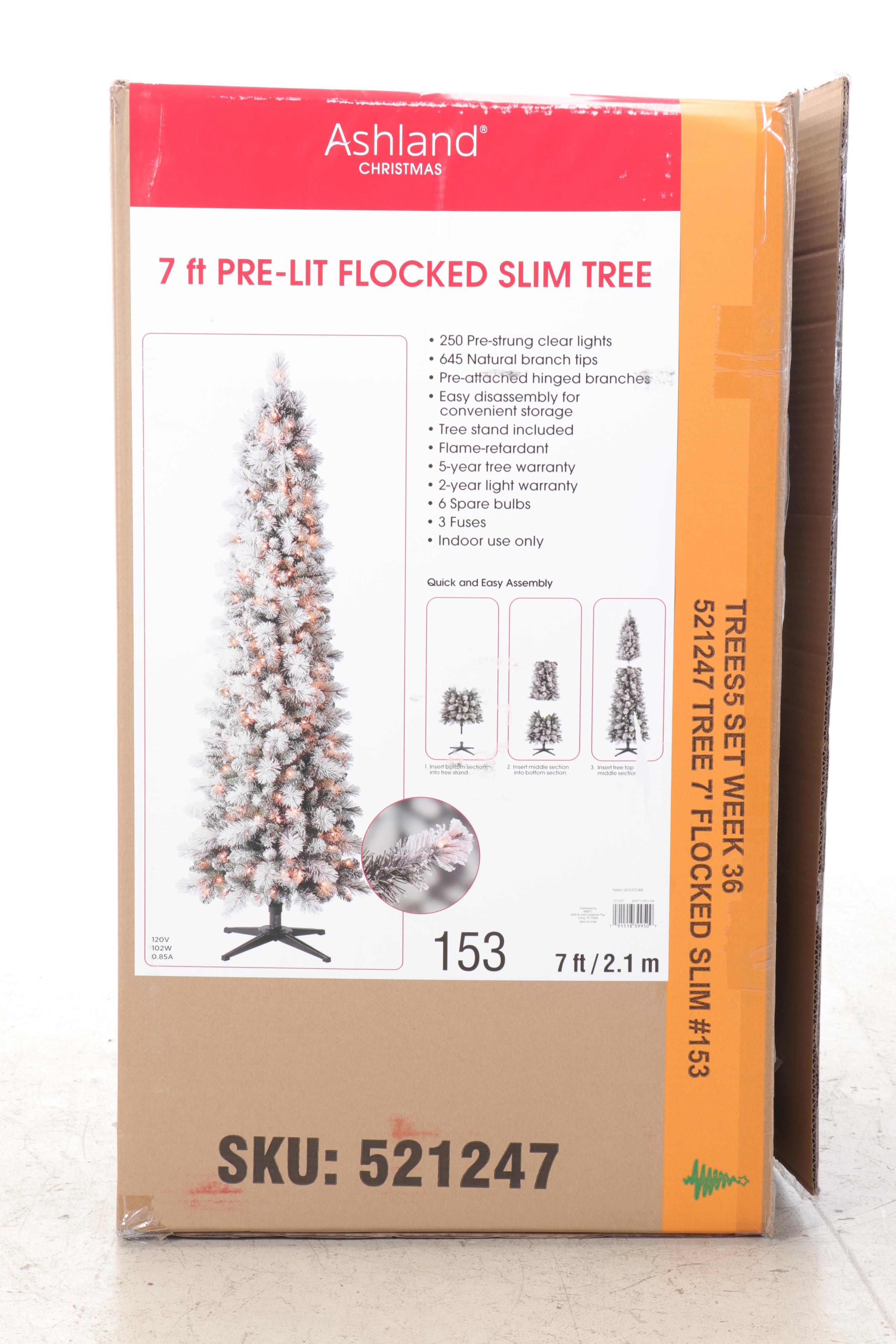 Ashland 7' Pre-Lit Flocked Slim Tree with Ornament Collection