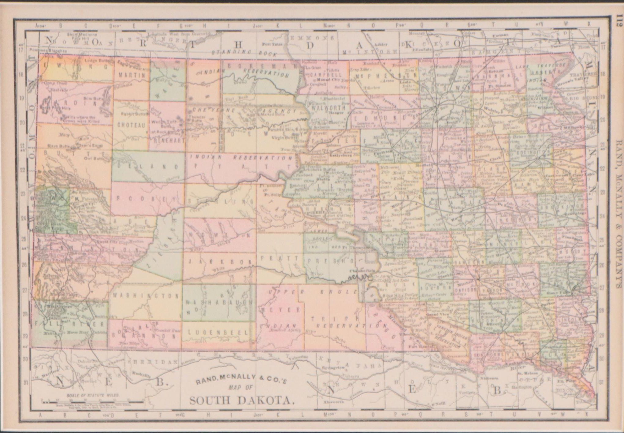 Rand, McNally & Co. Wax Engraving Map of South Dakota, Circa 1889