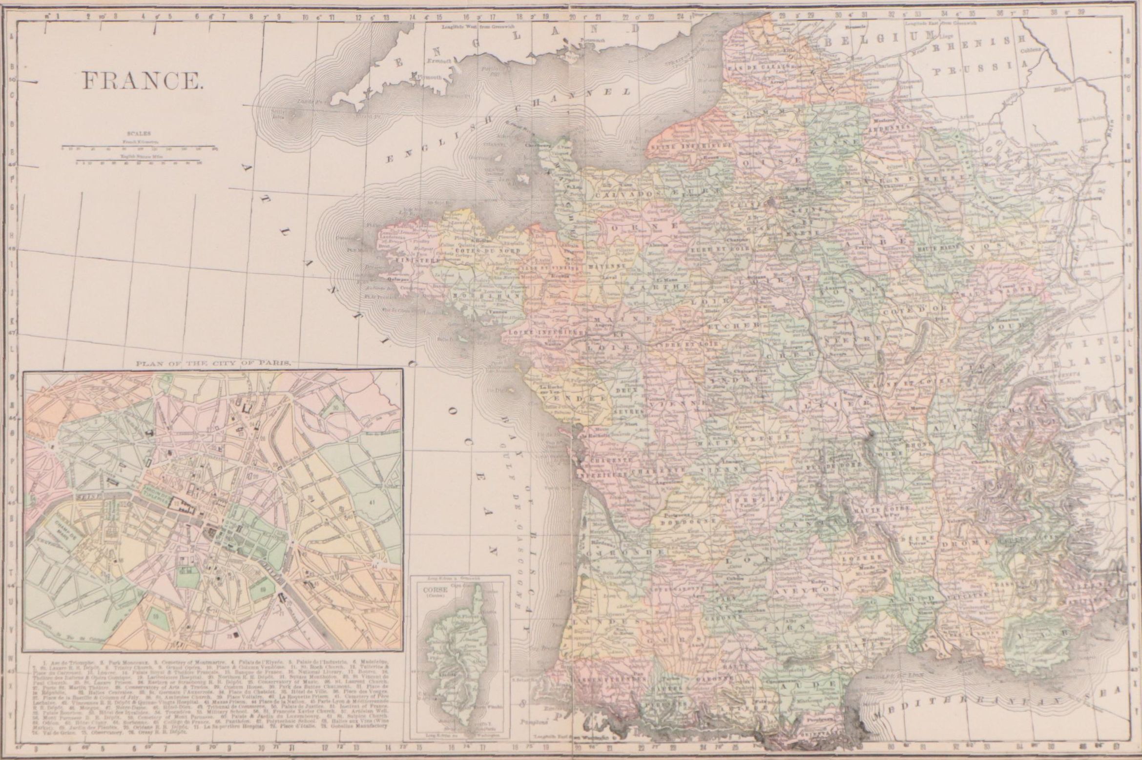Rand, McNally & Company Wax Engraving Map of France, Circa 1888