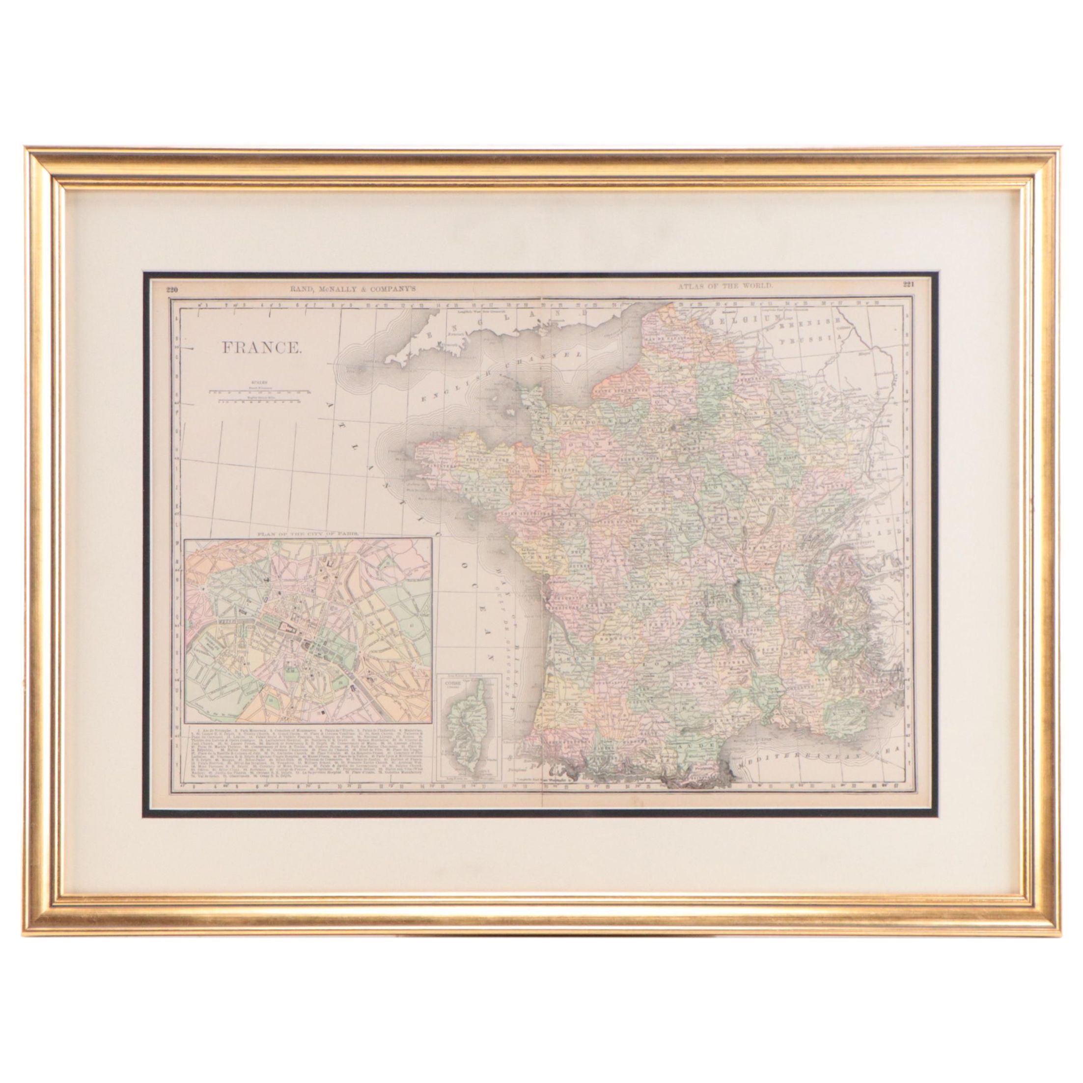Rand, McNally & Company Wax Engraving Map of France, Circa 1888