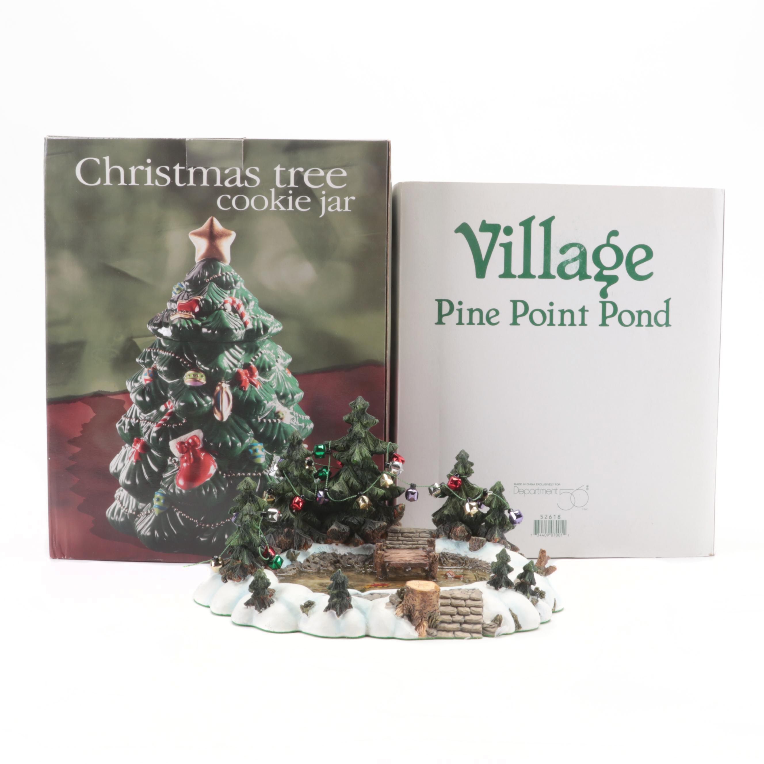 Department 56 "Pine Point Pond" Landscape Figure with Christmas Tree Cookie Jar