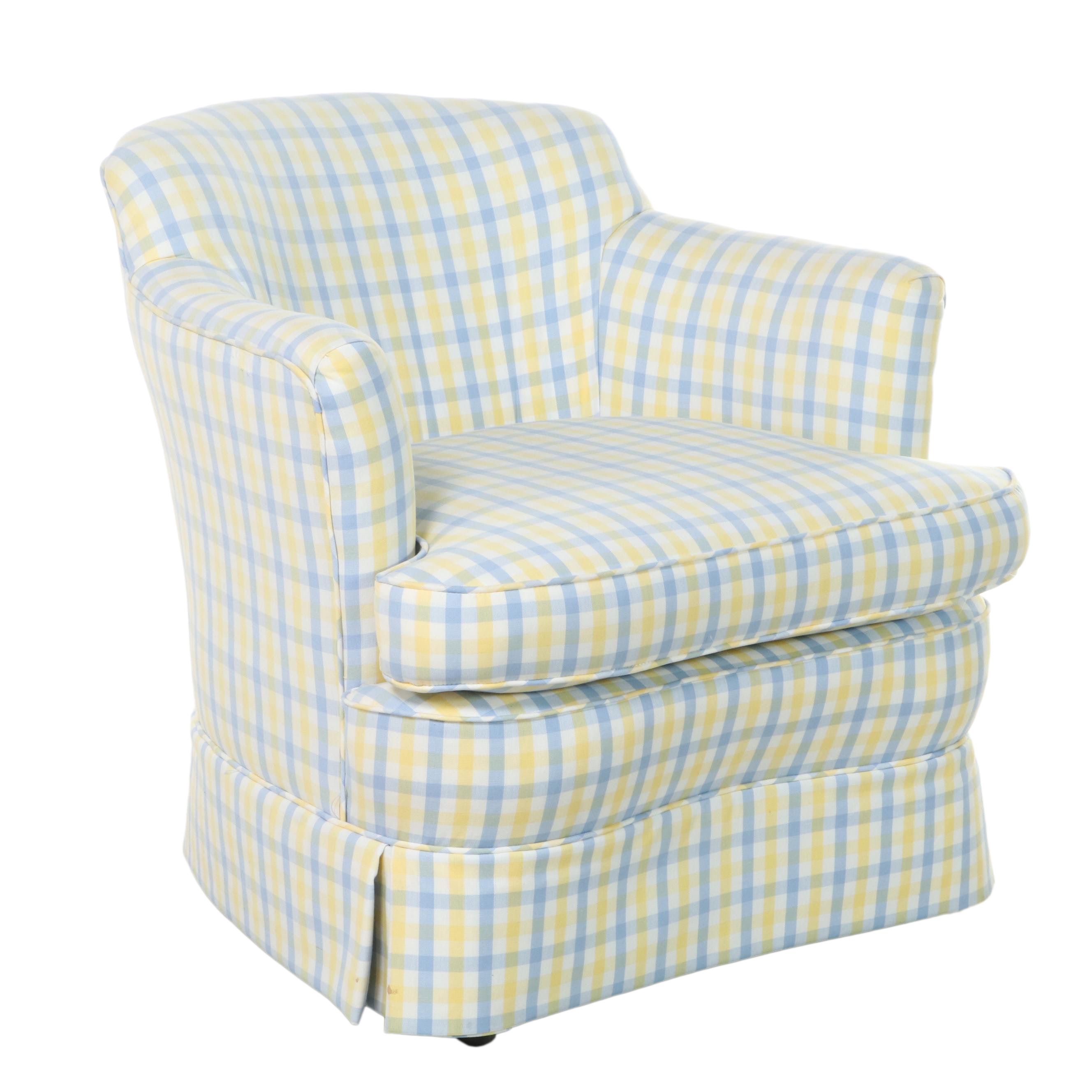 Custom-Upholstered Rolling Tub Chair, Late 20th Century