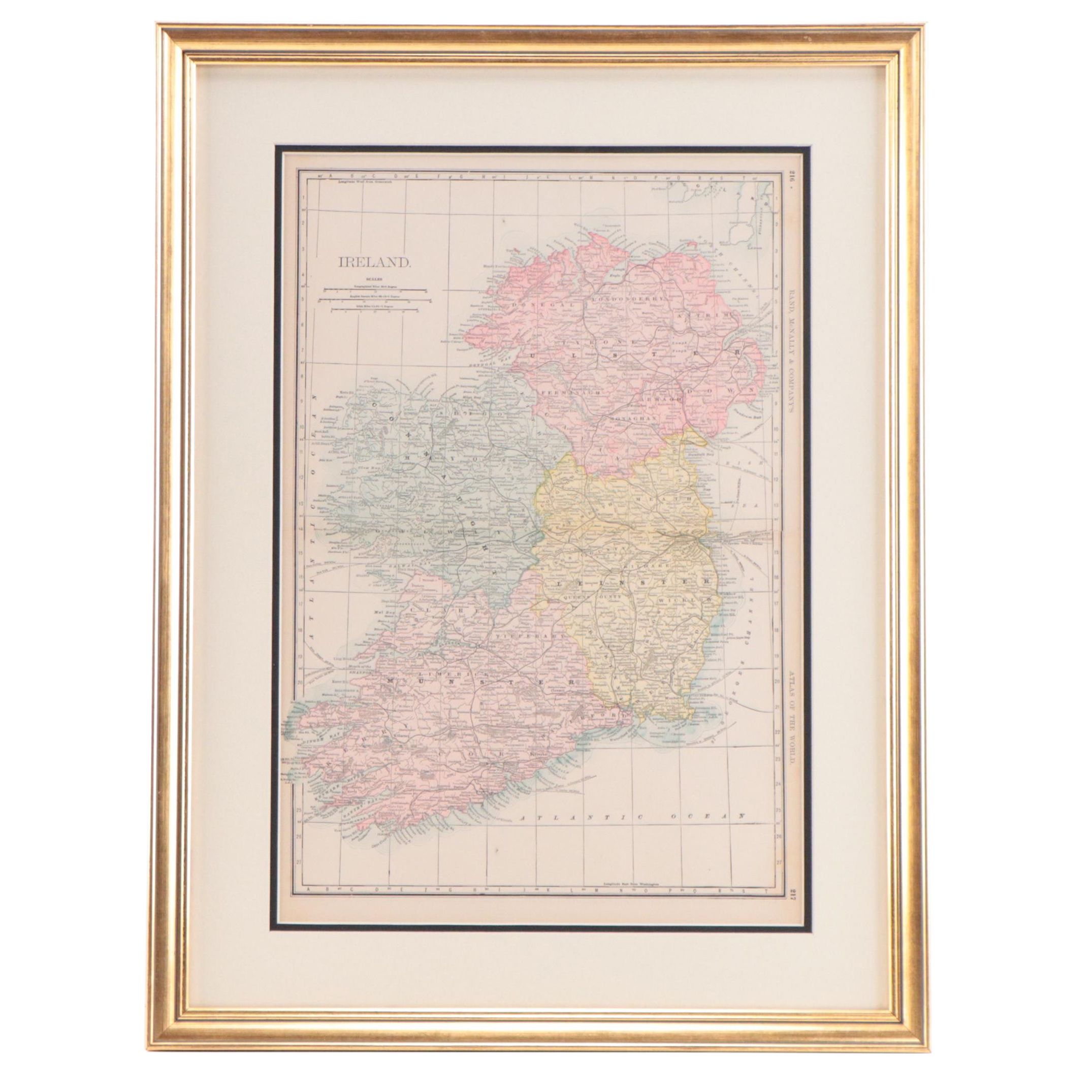 Rand, McNally & Co. Wax Engraving Map of Ireland, Circa 1888
