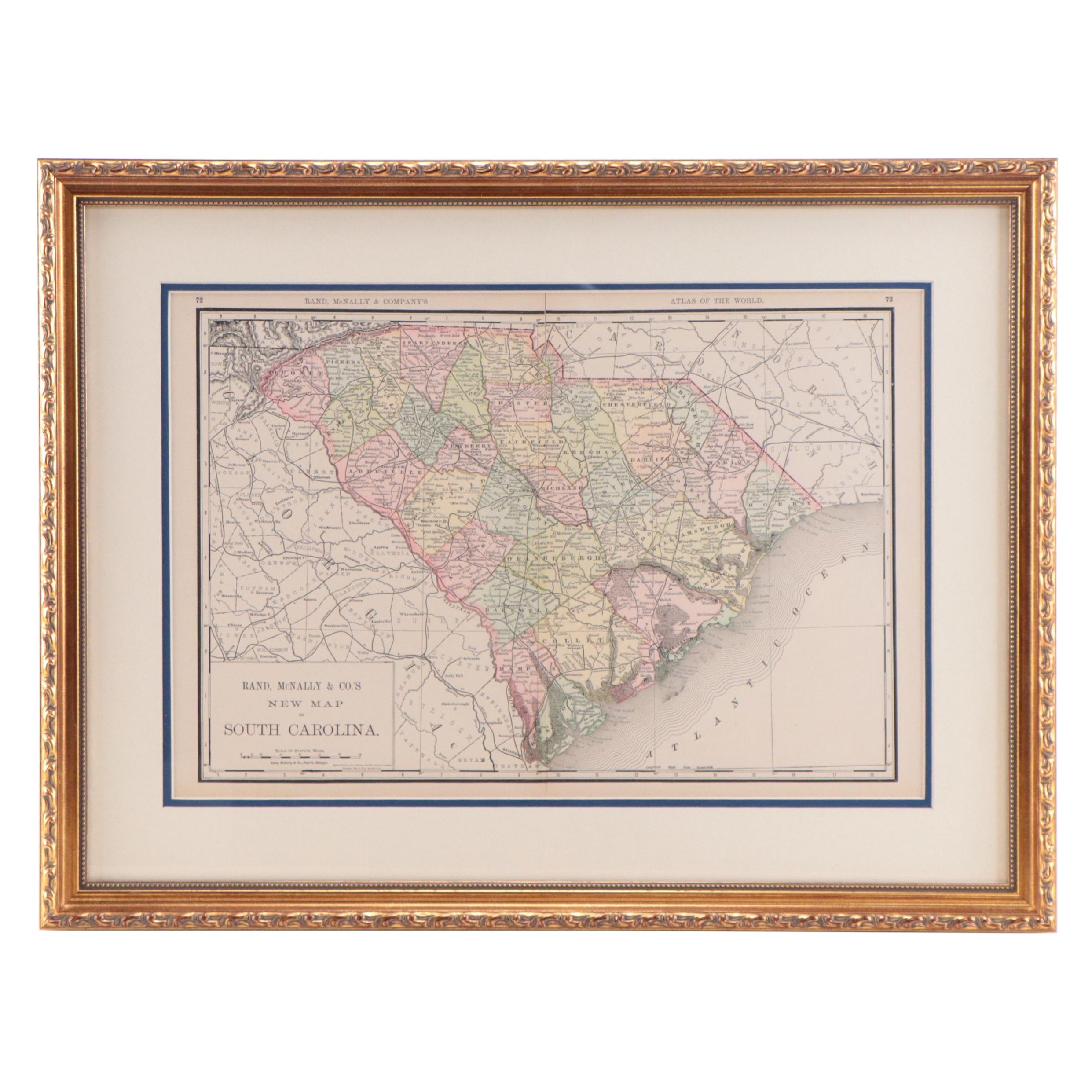 Rand, McNally & Co. Wax Engraving Map of South Carolina, Circa 1889