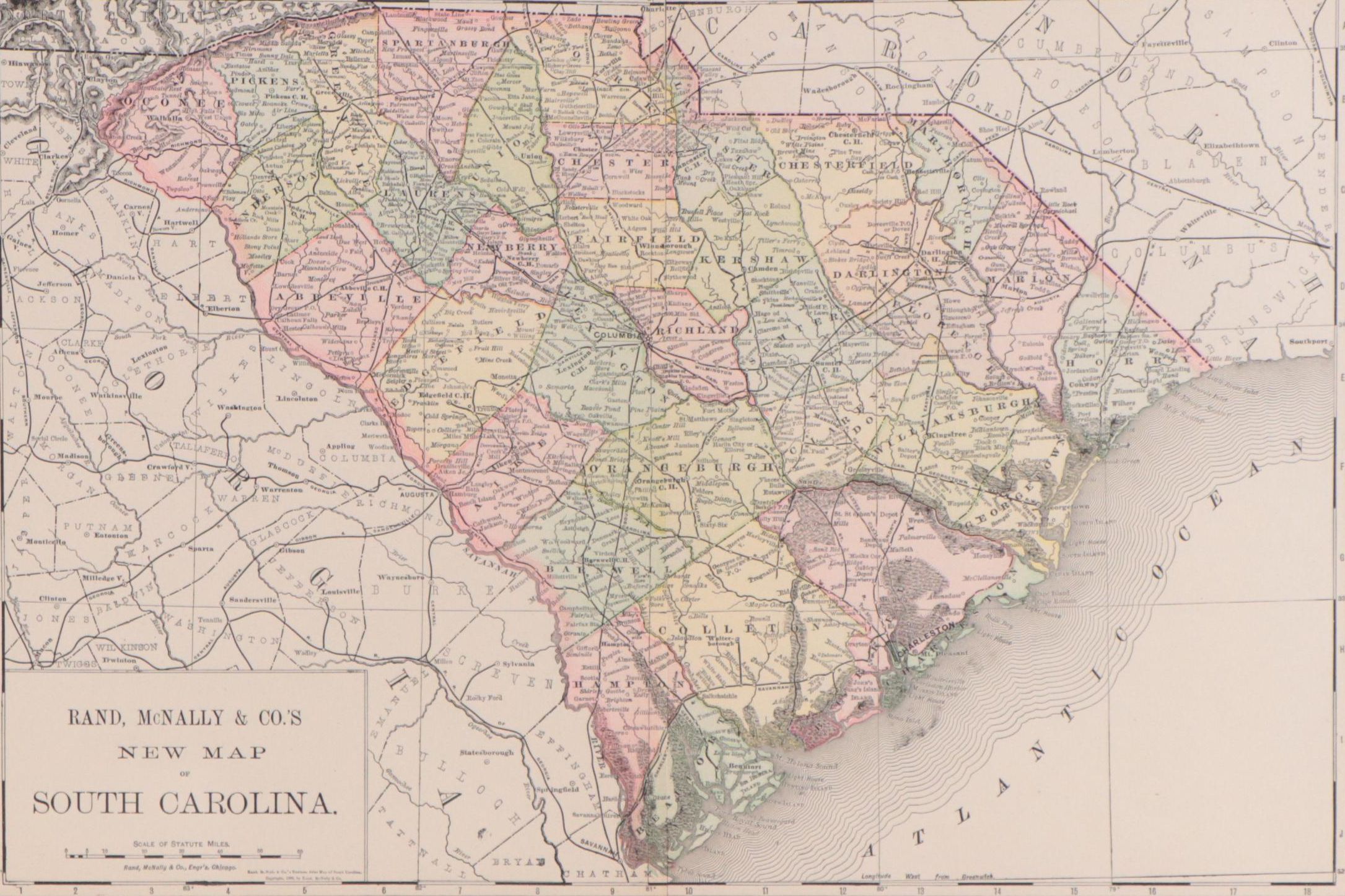 Rand, McNally & Co. Wax Engraving Map of South Carolina, Circa 1889