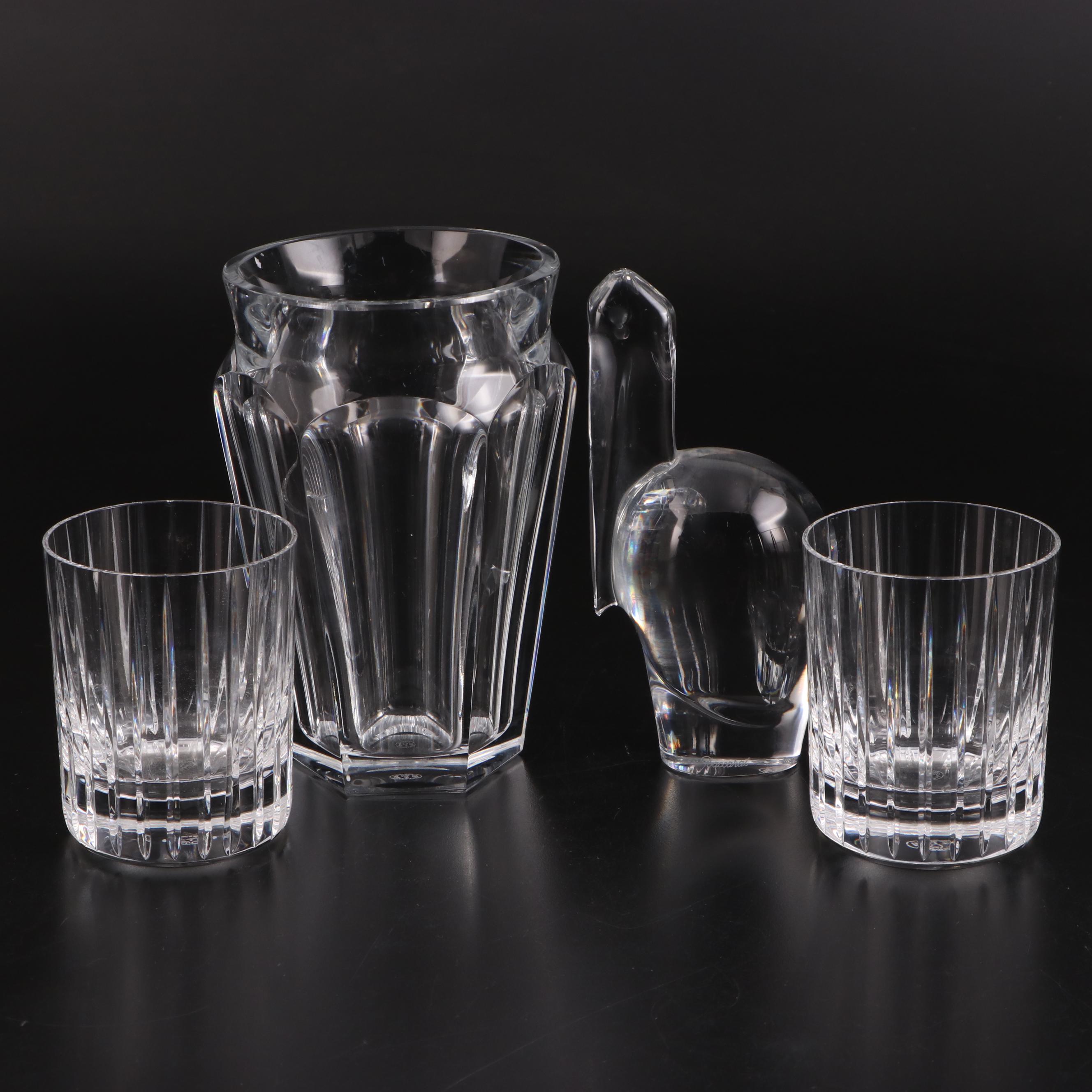 Baccarat "Nelly" Vase with "Harmonie" Glasses and Pelican Figurine