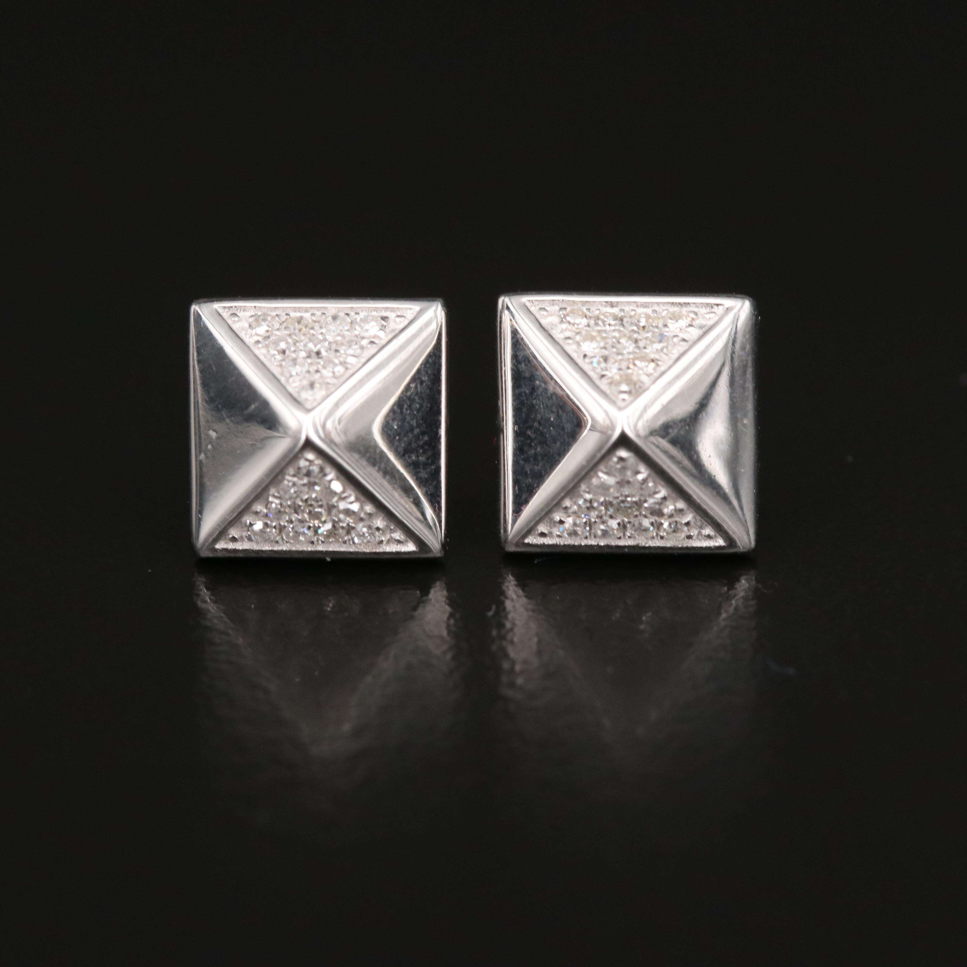 Sterling Diamond Pyramid Stud Earrings