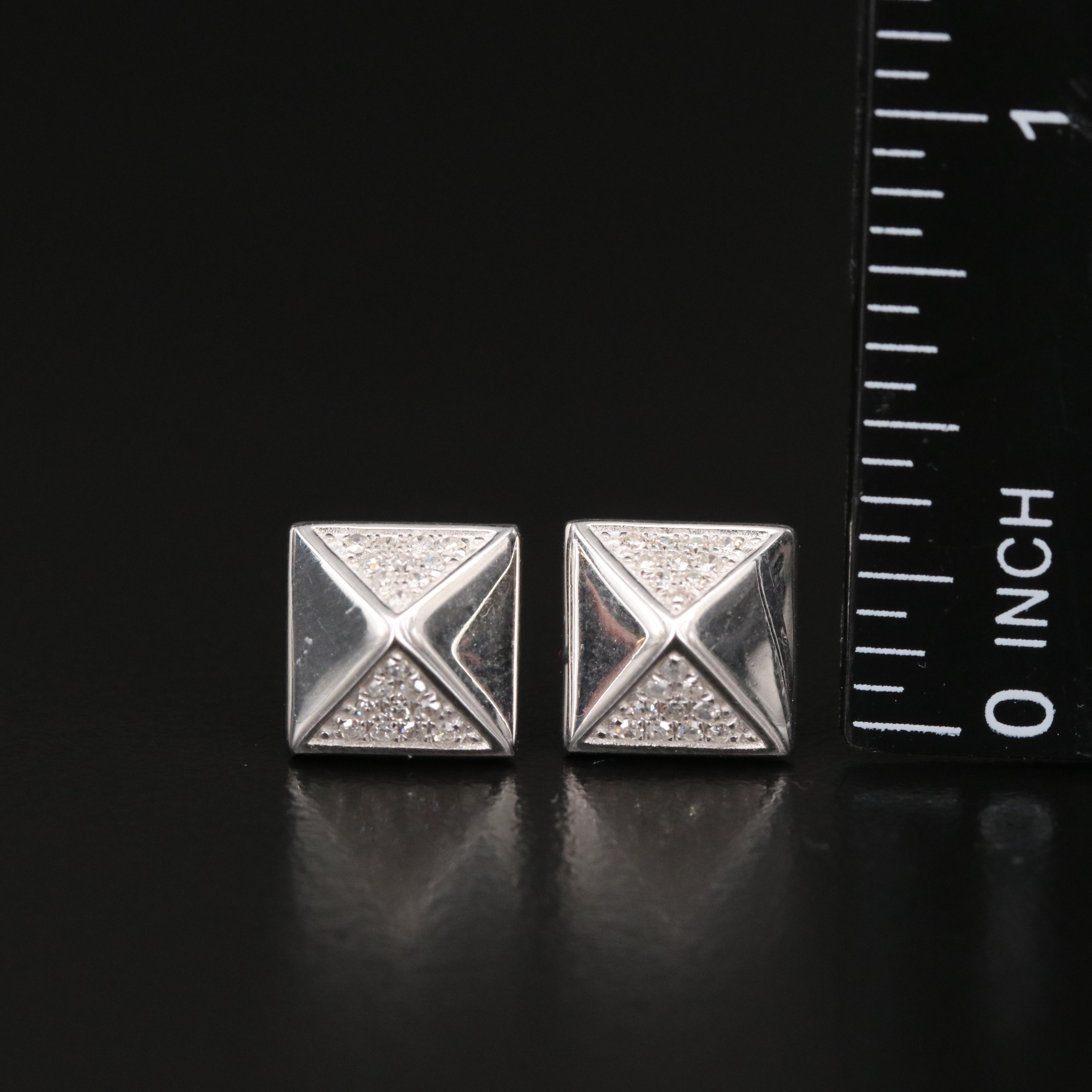 Sterling Diamond Pyramid Stud Earrings