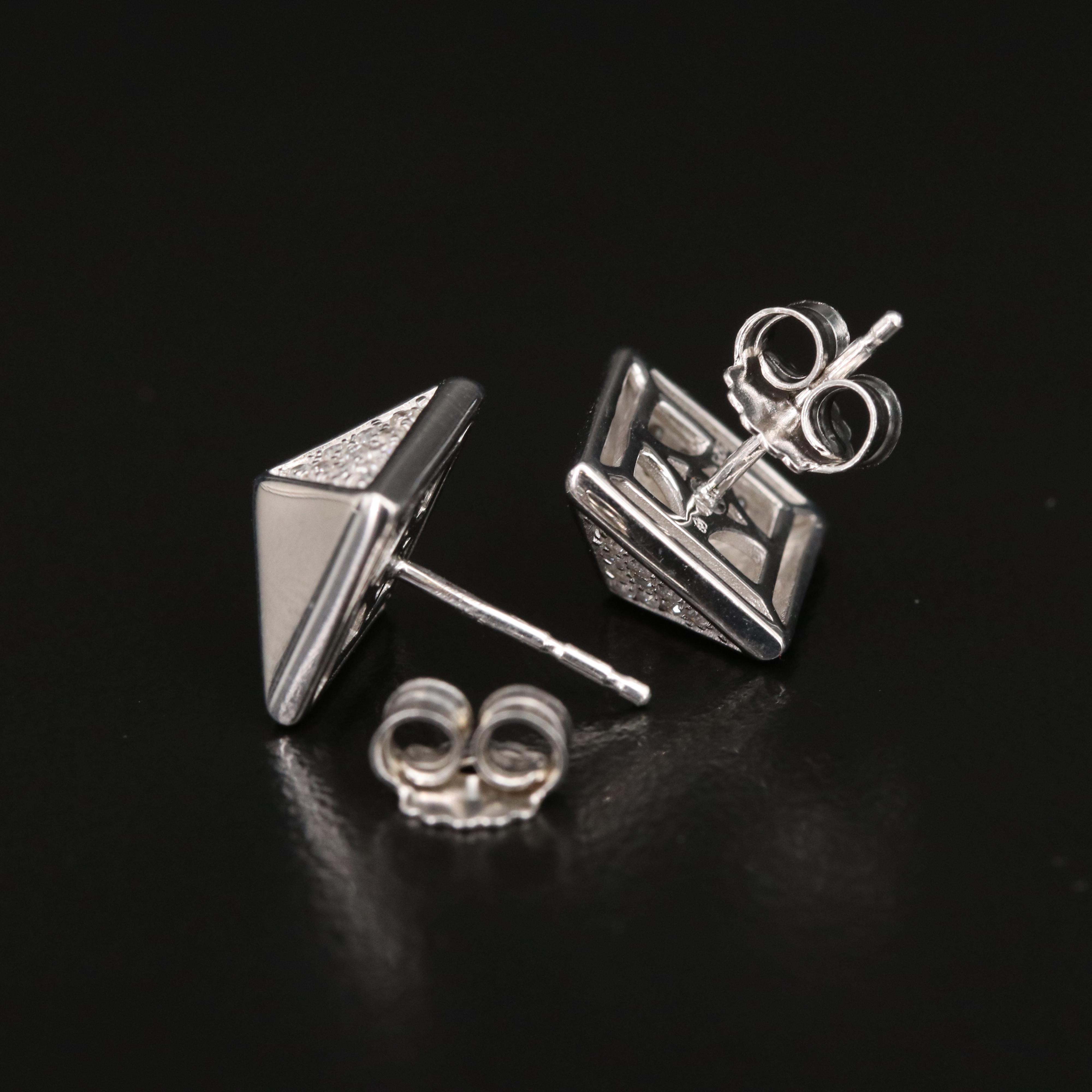 Sterling Diamond Pyramid Stud Earrings