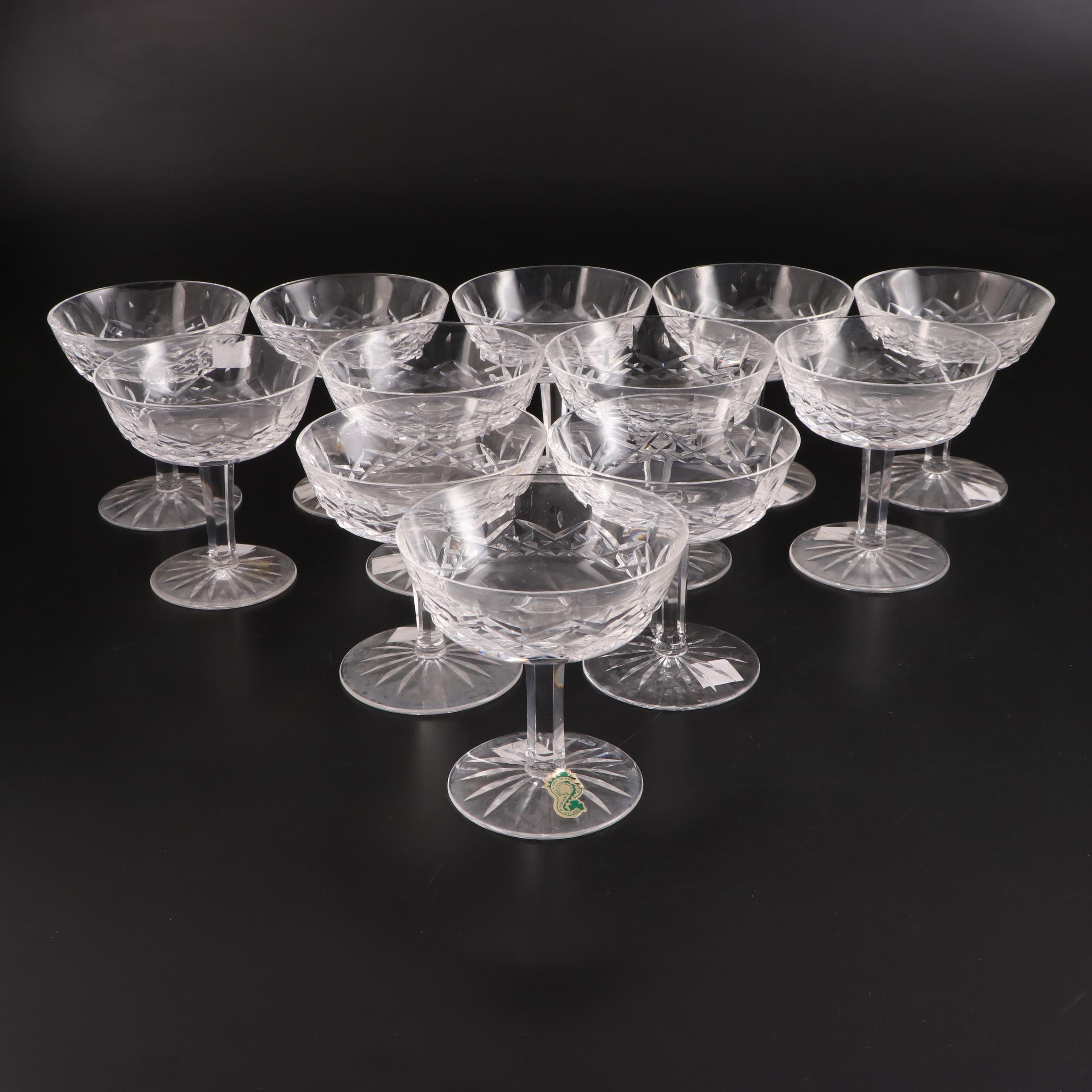 Waterford Crystal "Lismore" Champagne Coupes, Mid to Late 20th Century