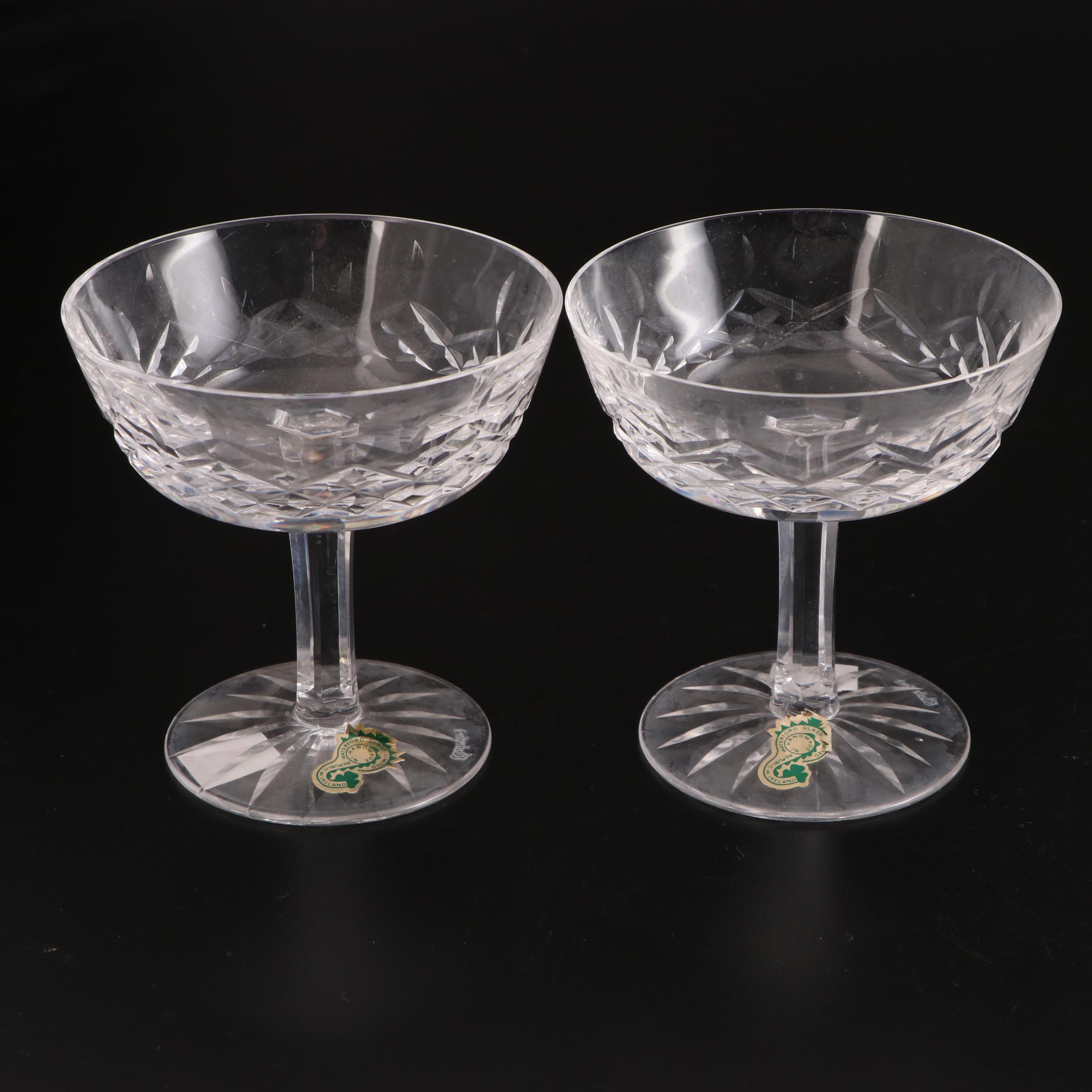 Waterford Crystal "Lismore" Champagne Coupes, Mid to Late 20th Century