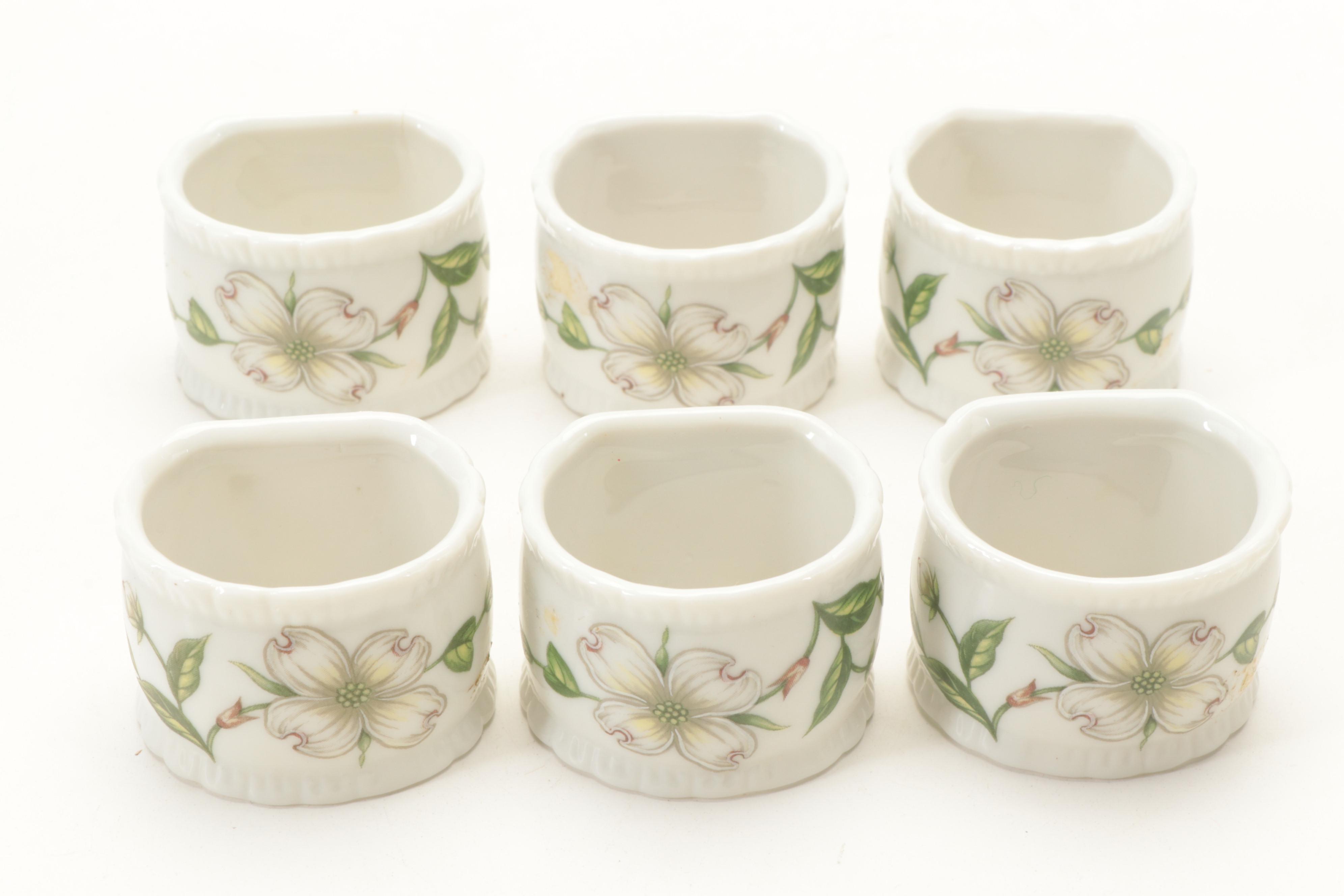 Williams-Sonoma Ceramic Plates with Napkin Rings and Cache Pot