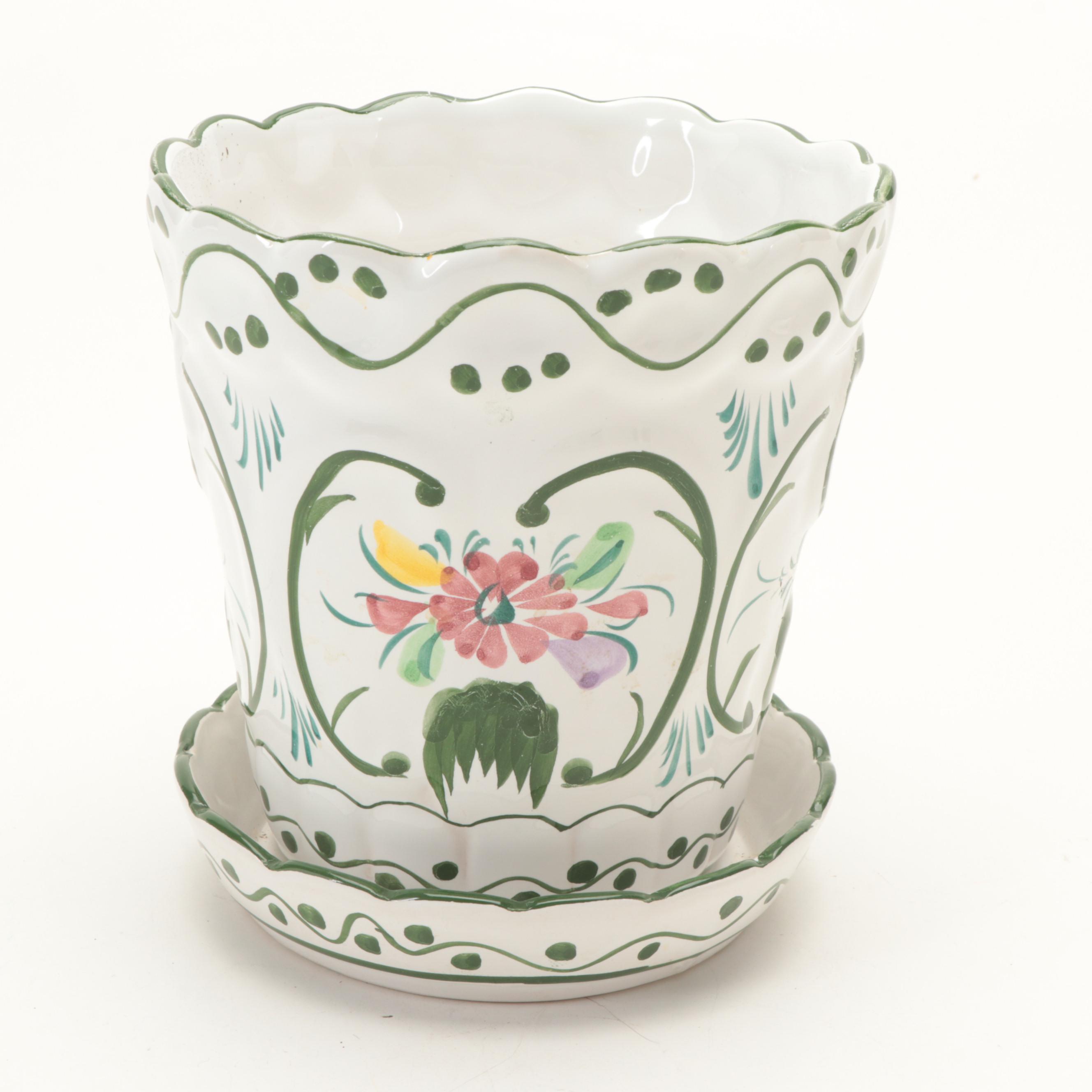 Williams-Sonoma Ceramic Plates with Napkin Rings and Cache Pot