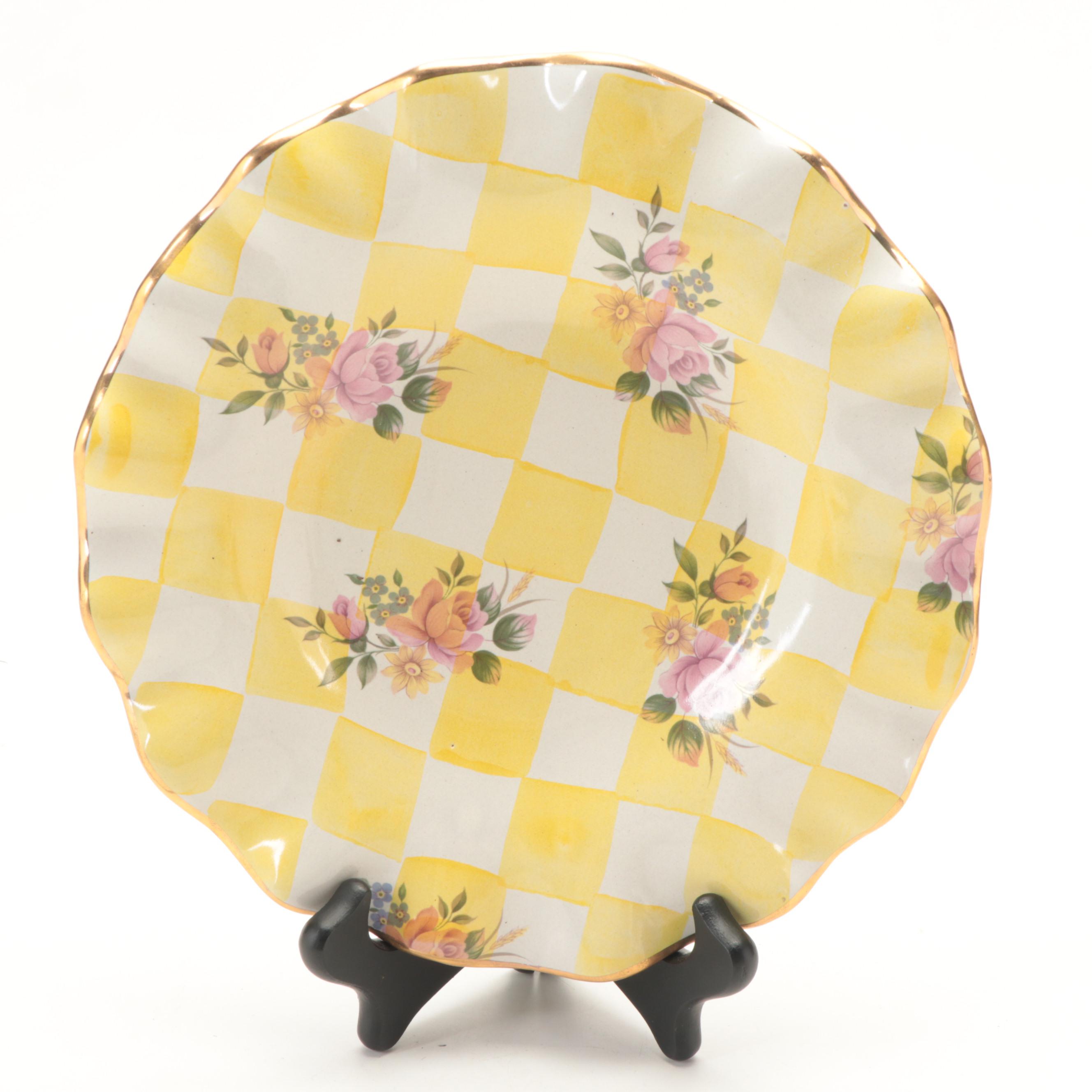 MacKenzie-Childs "Lemon Curd" Enameled Plate and "Courtly Check" Stamp Dispenser