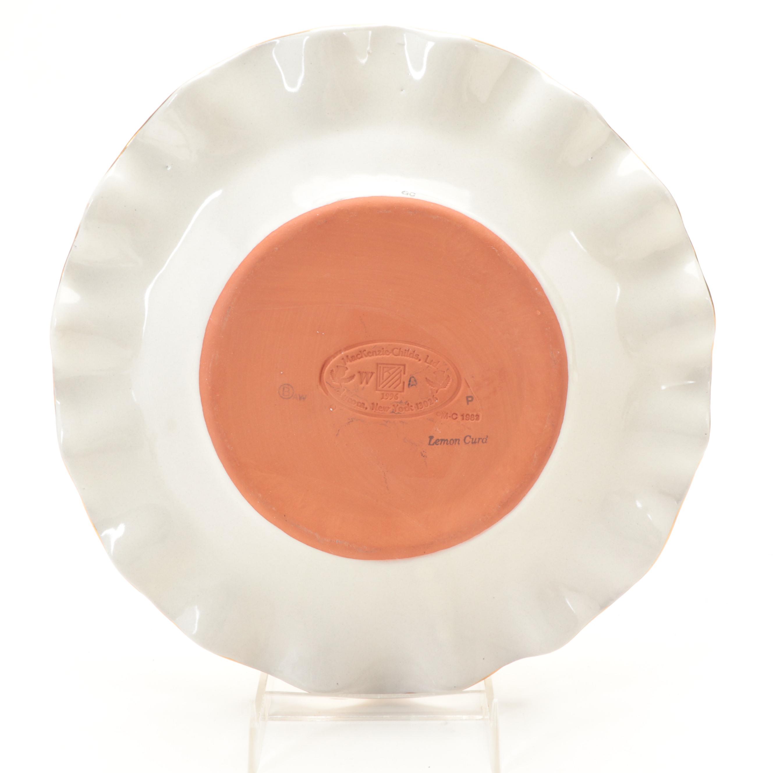 MacKenzie-Childs "Lemon Curd" Enameled Plate and "Courtly Check" Stamp Dispenser