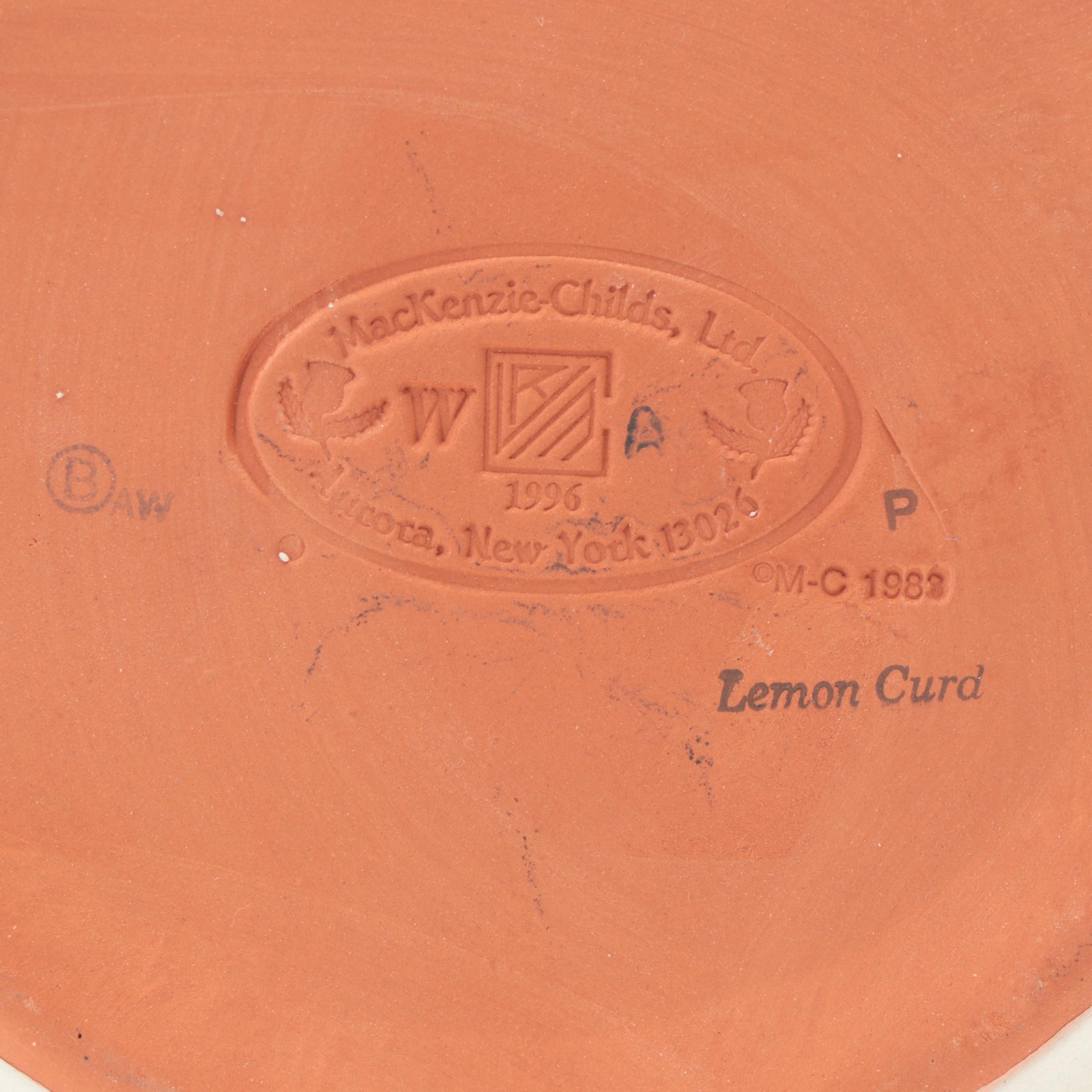 MacKenzie-Childs "Lemon Curd" Enameled Plate and "Courtly Check" Stamp Dispenser