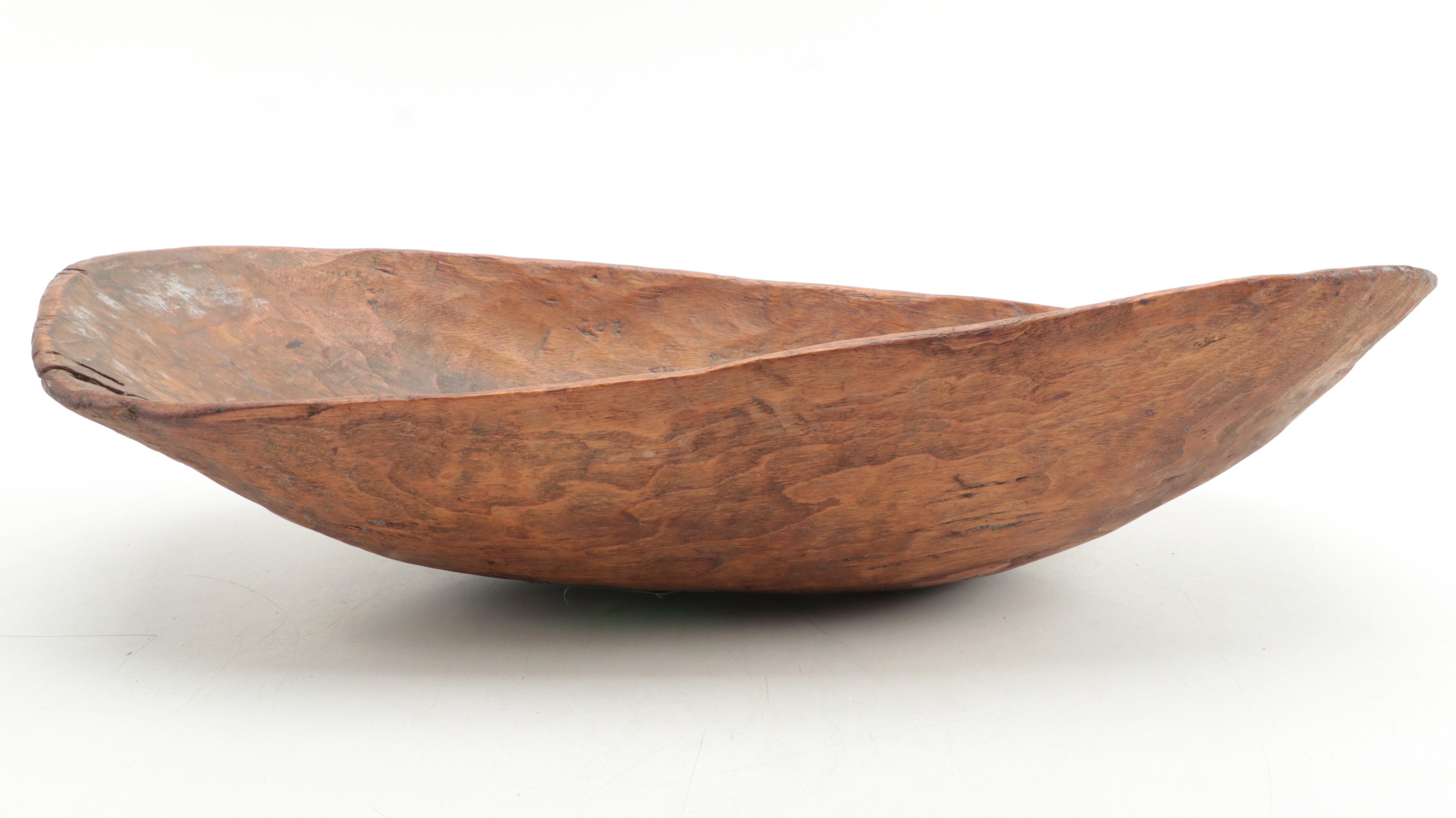 Primitive Wooden Dough Bowl and Paddle