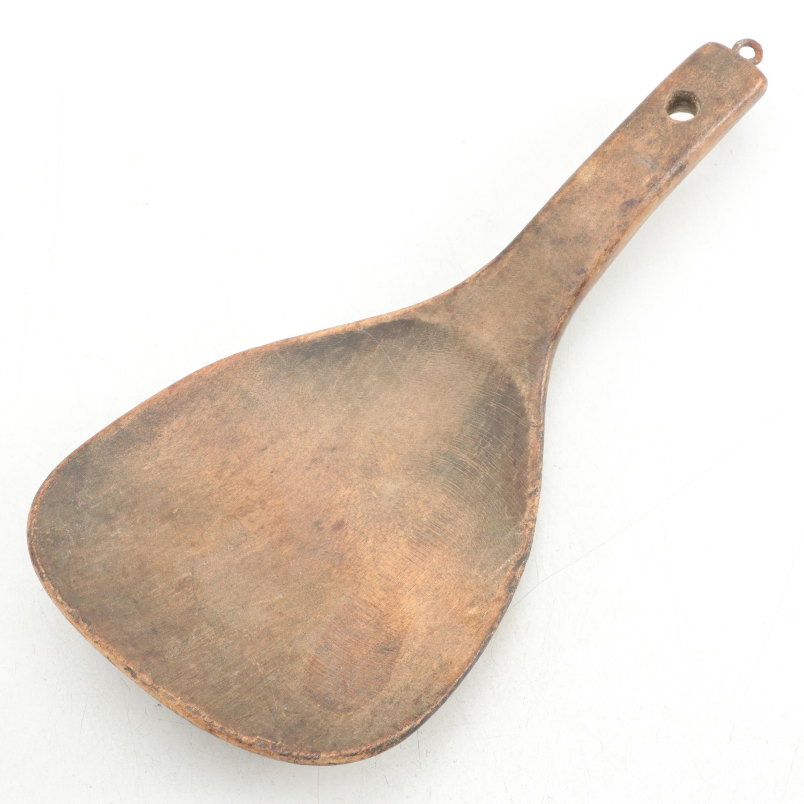 Primitive Wooden Dough Bowl and Paddle