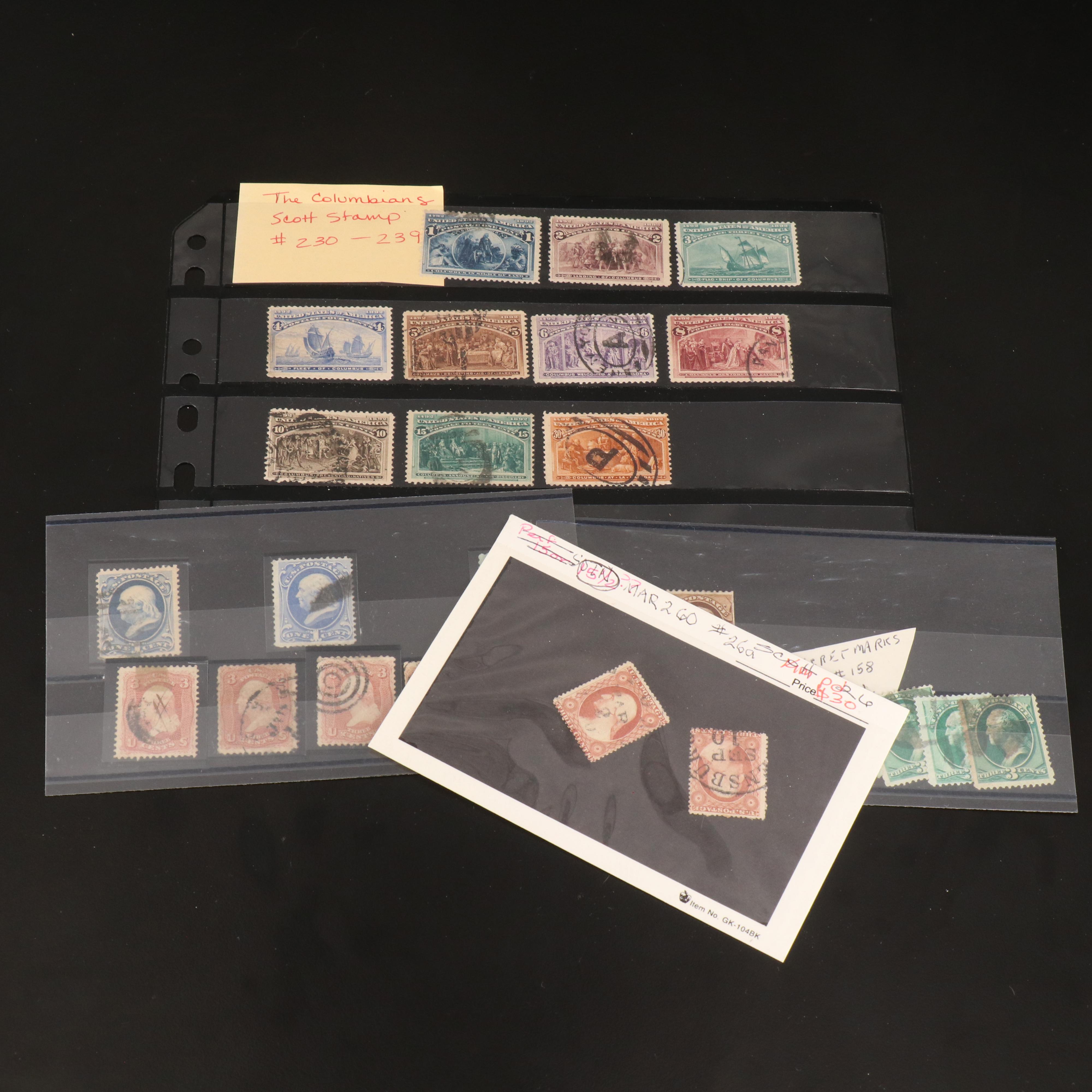 Stamp Collection Including Columbian Exposition Stamps 230-239 and Many Others