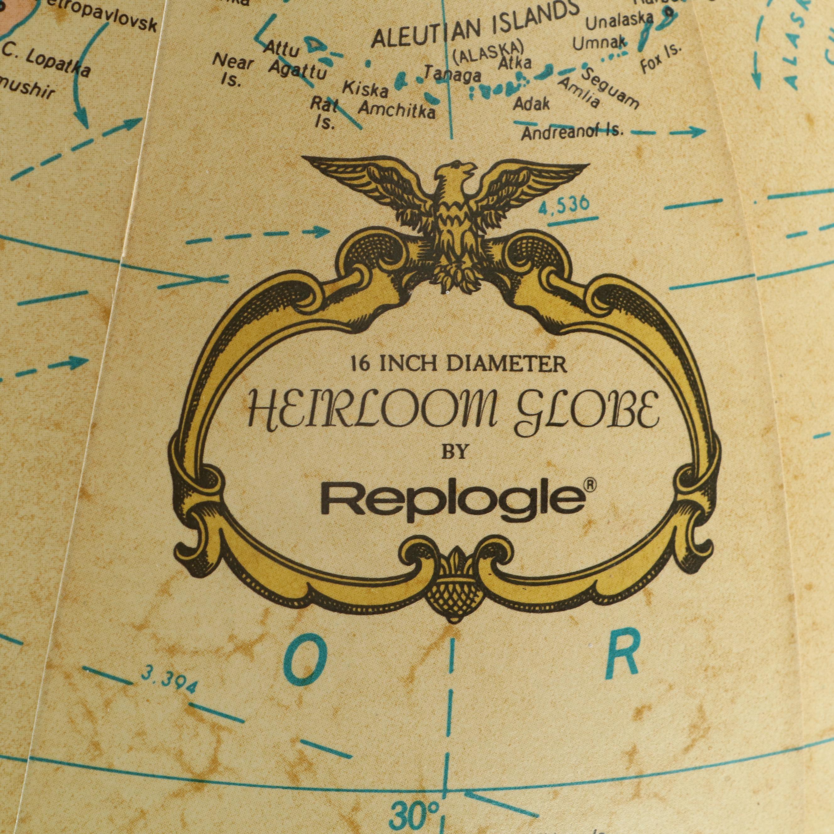 Replogle Heirloom 16" Illuminated Terrestrial Globe-on-Stand, Late 20th Century
