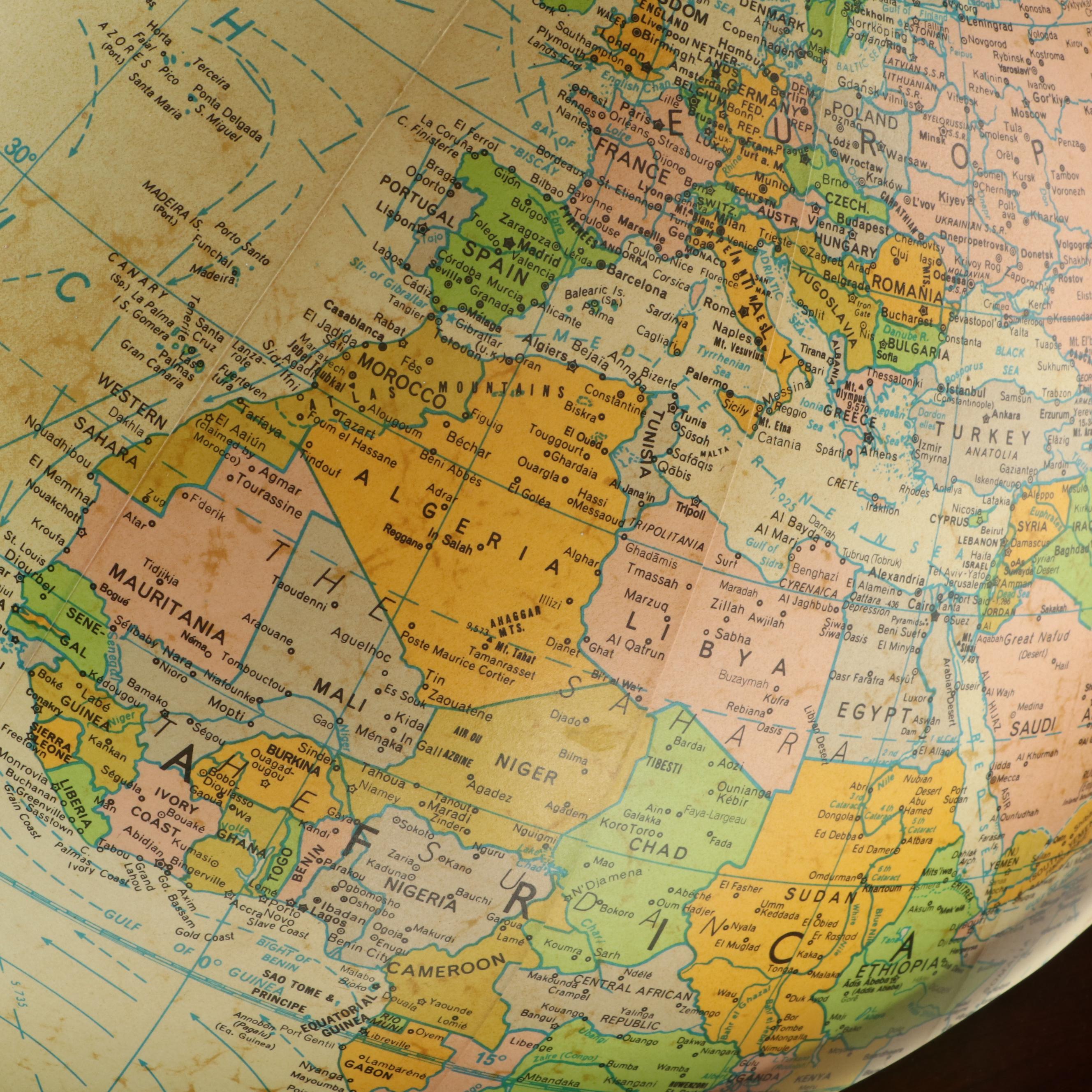 Replogle Heirloom 16" Illuminated Terrestrial Globe-on-Stand, Late 20th Century
