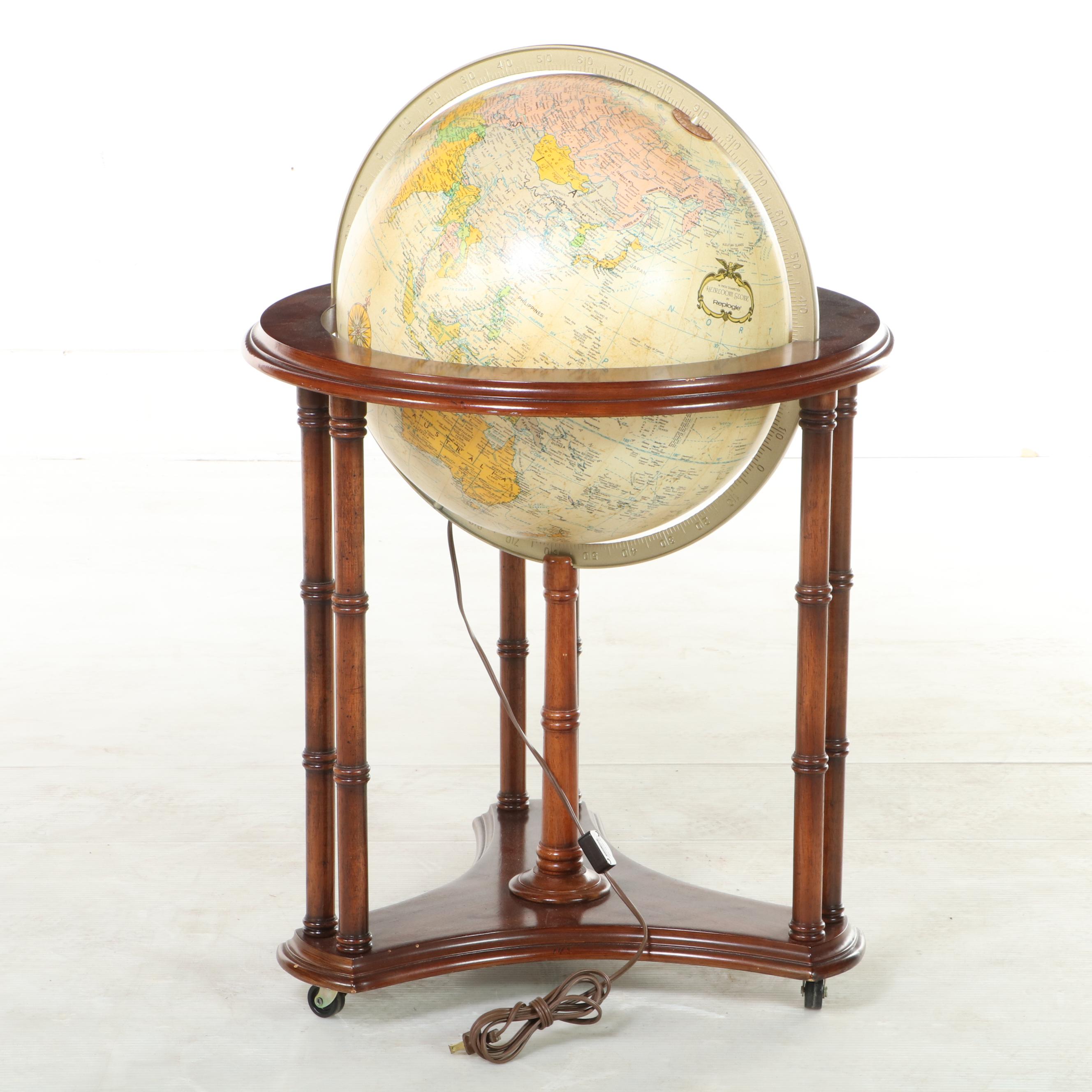 Replogle Heirloom 16" Illuminated Terrestrial Globe-on-Stand, Late 20th Century