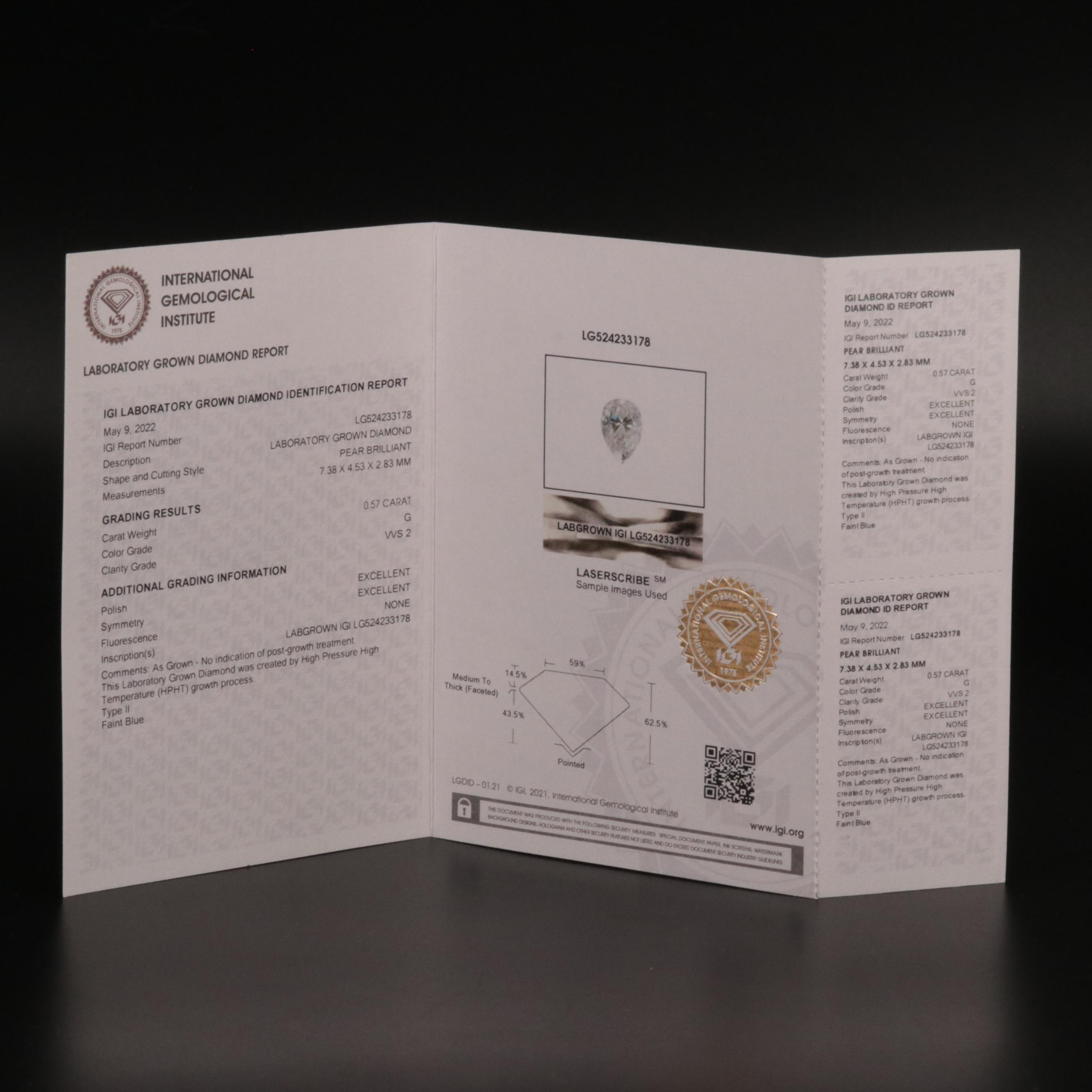 Loose 0.57 CT Lab Grown Diamond with IGI Report