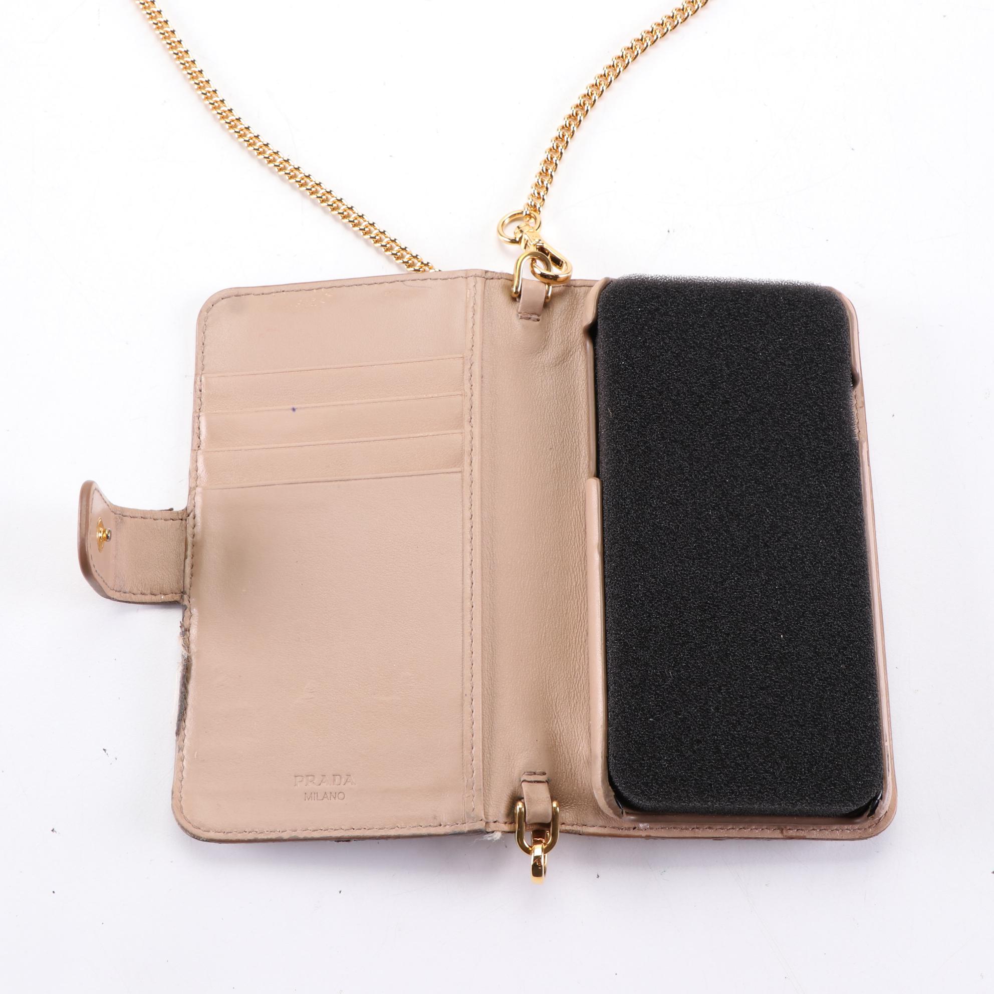 Prada iPhone Case/Wallet-on-Chain in Saffiano Leather