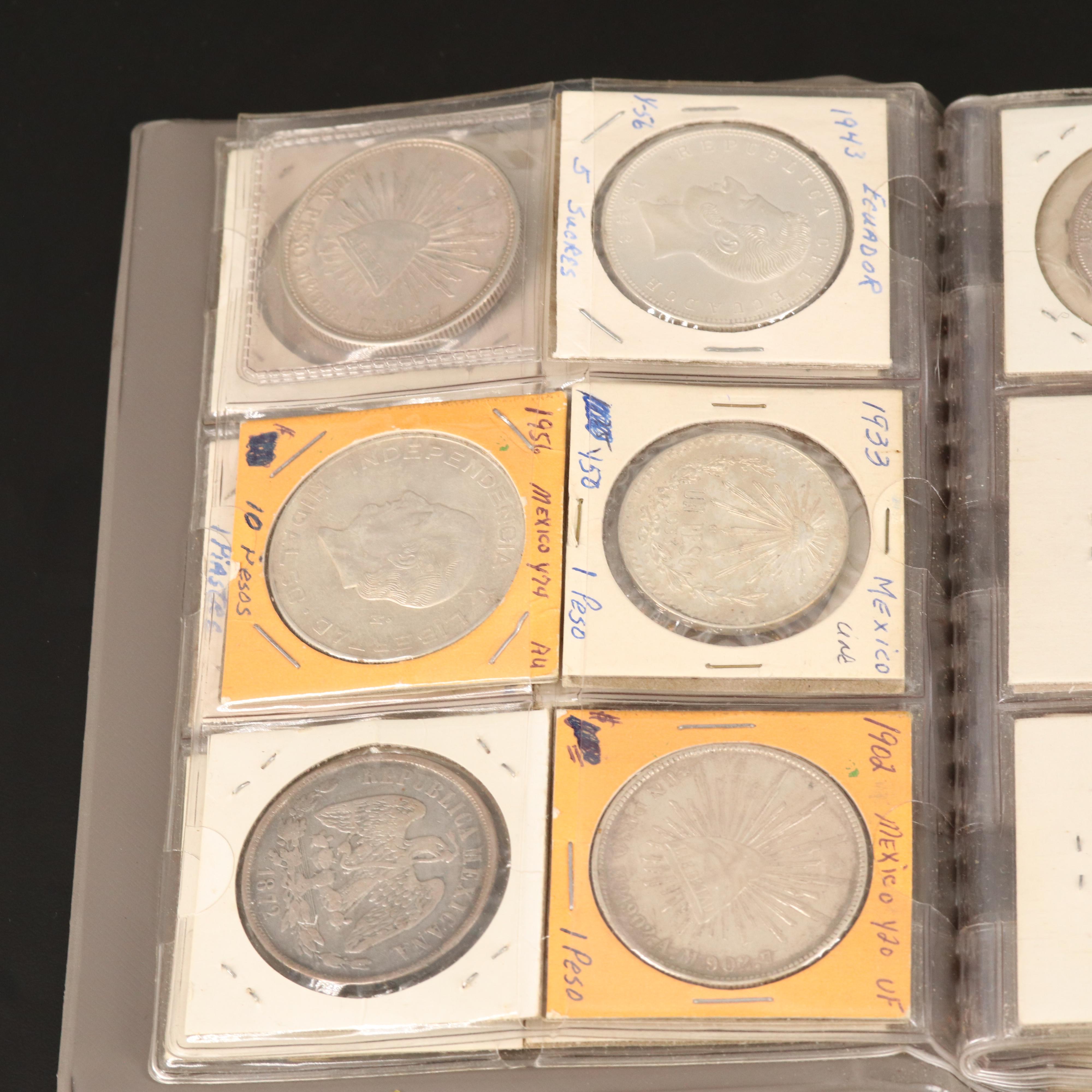 Coin Stock Book with 60 Various Foreign Coins