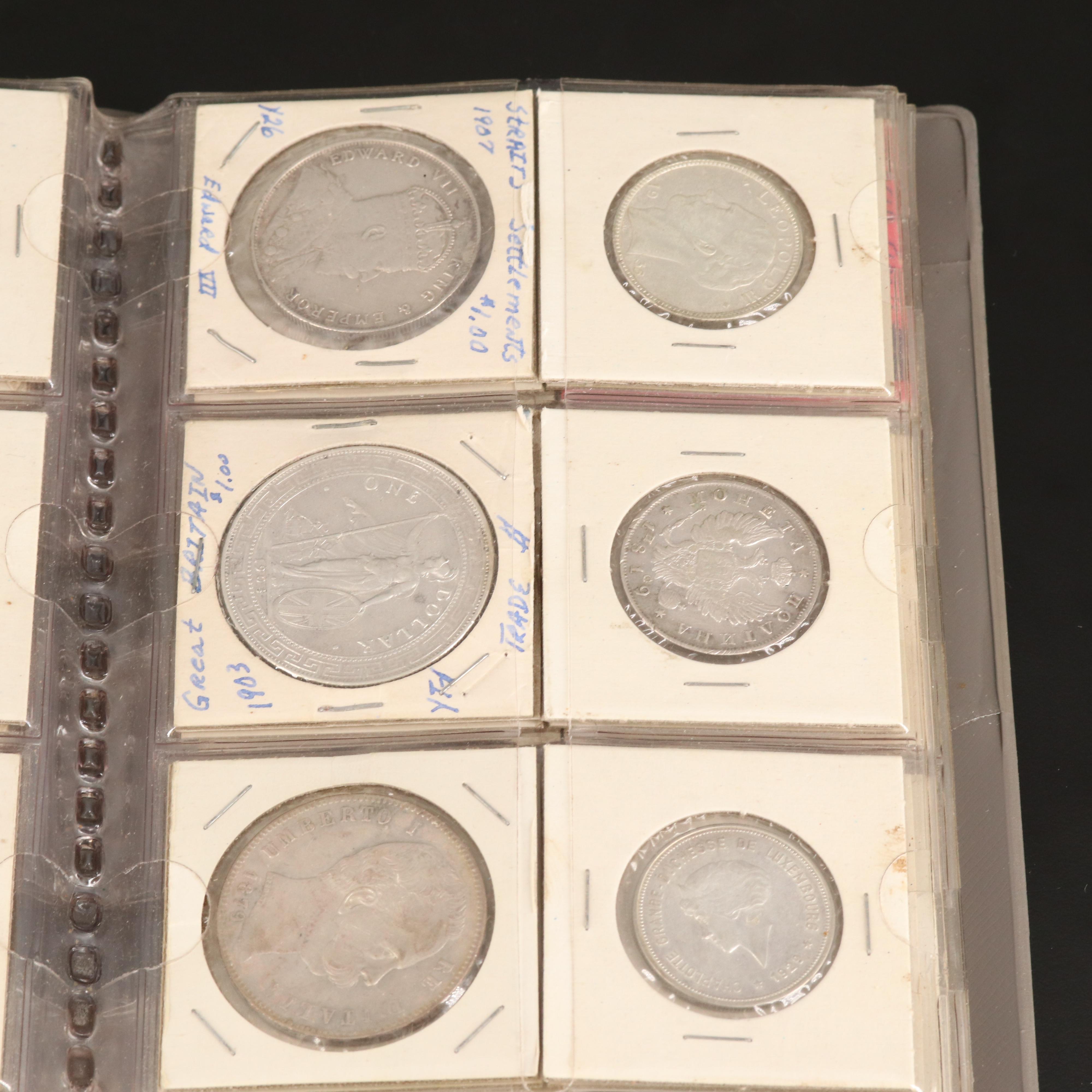 Coin Stock Book with 60 Various Foreign Coins