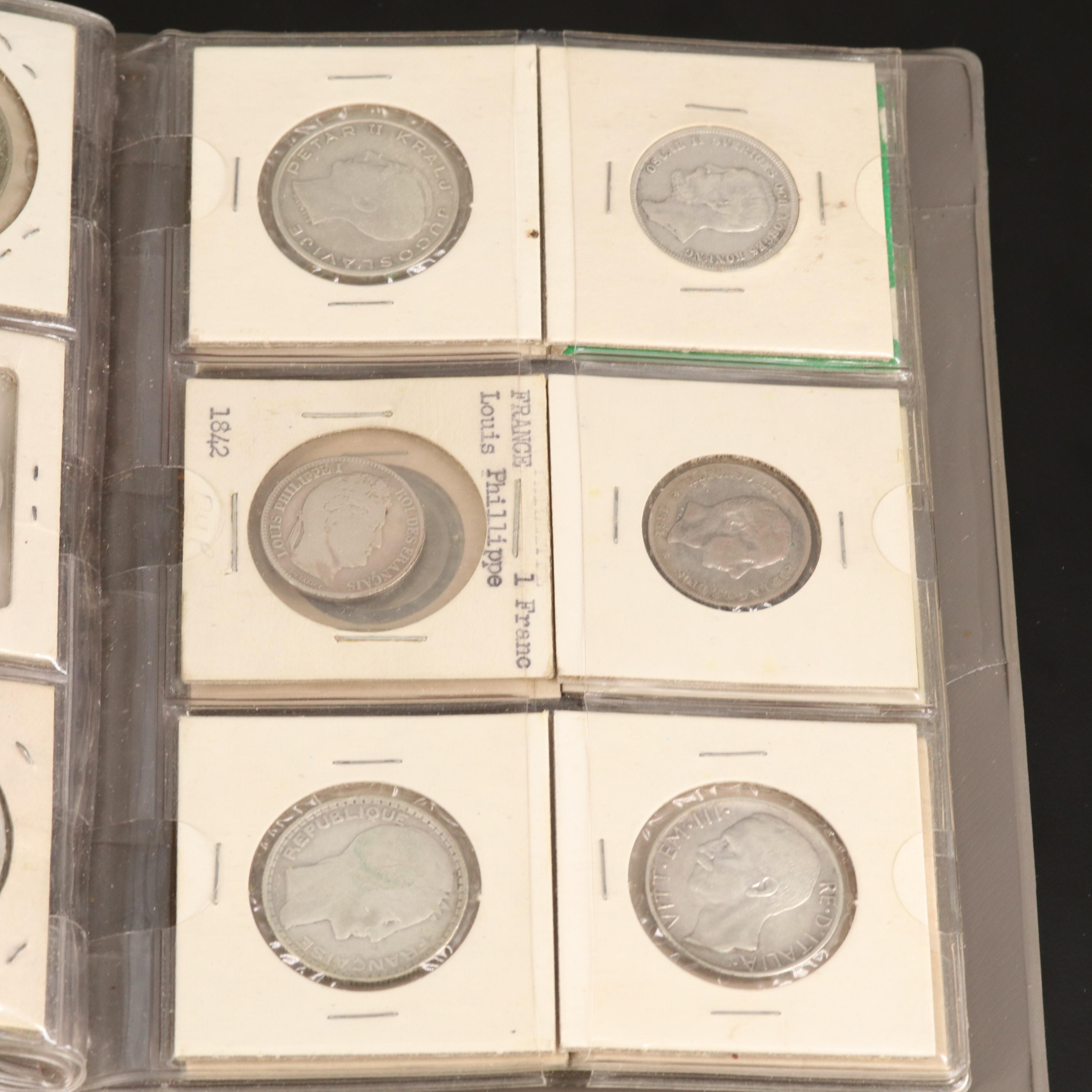 Coin Stock Book with 60 Various Foreign Coins