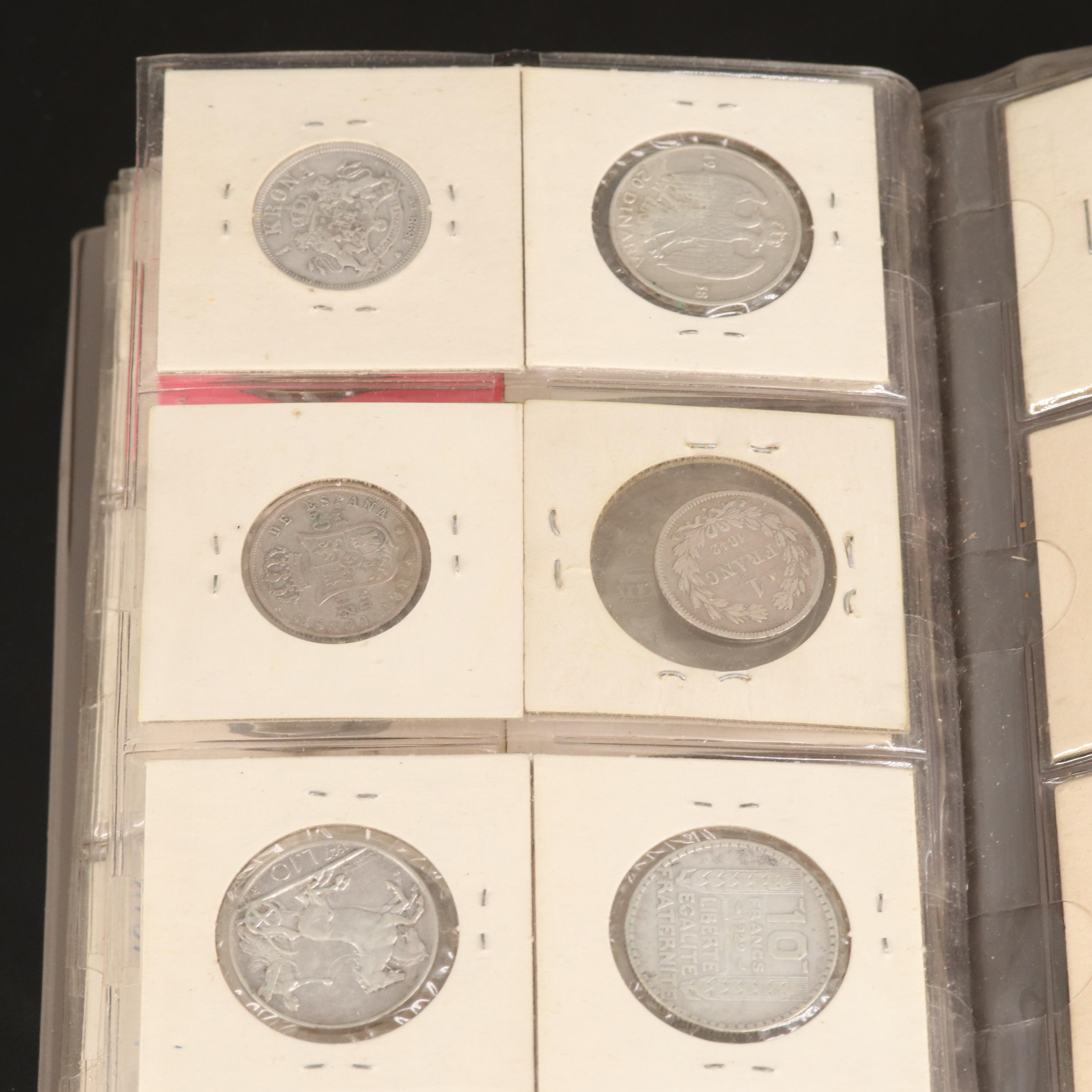 Coin Stock Book with 60 Various Foreign Coins