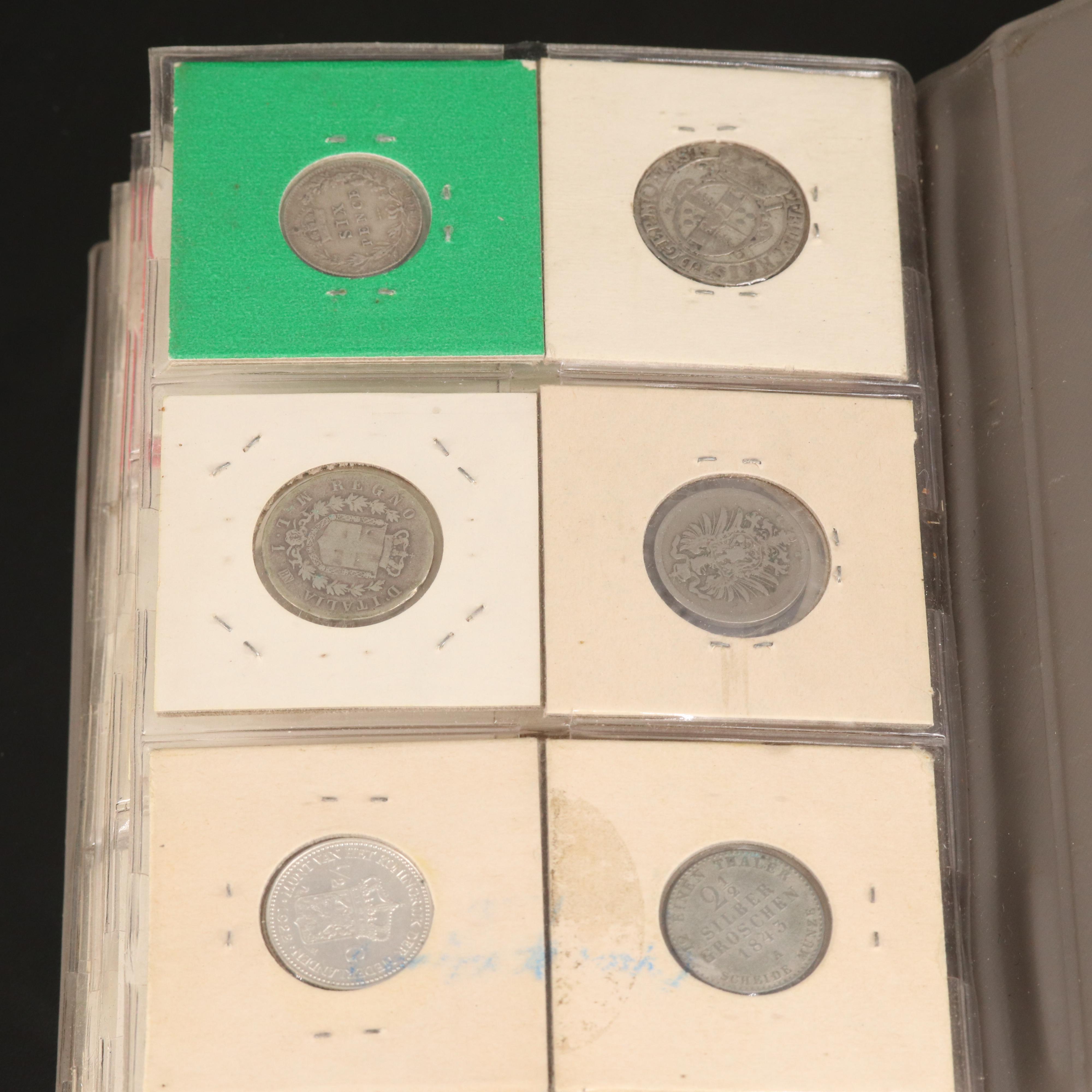 Coin Stock Book with 60 Various Foreign Coins