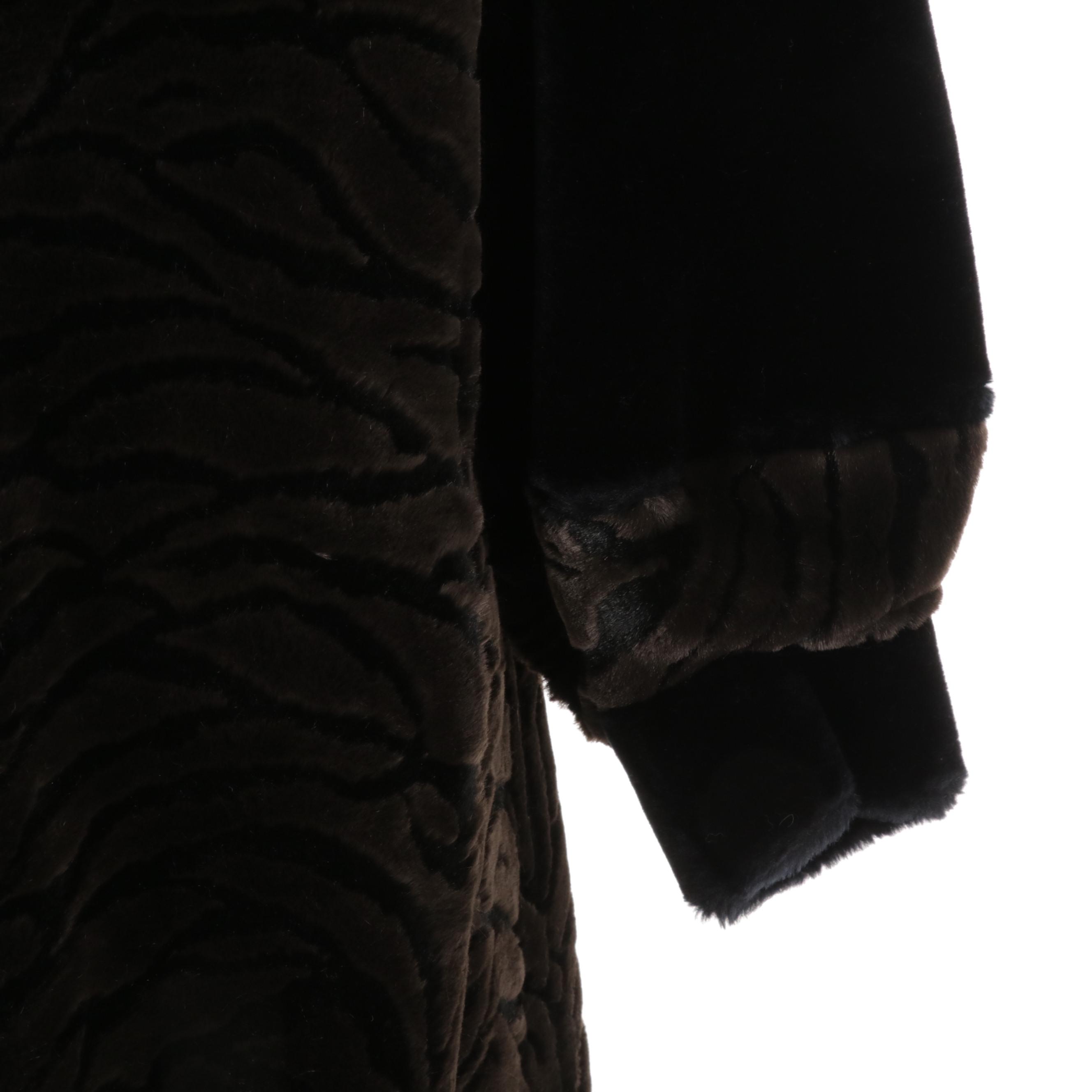 Zebra Patterned Cut Faux Mink Evening Coat By Kadosh