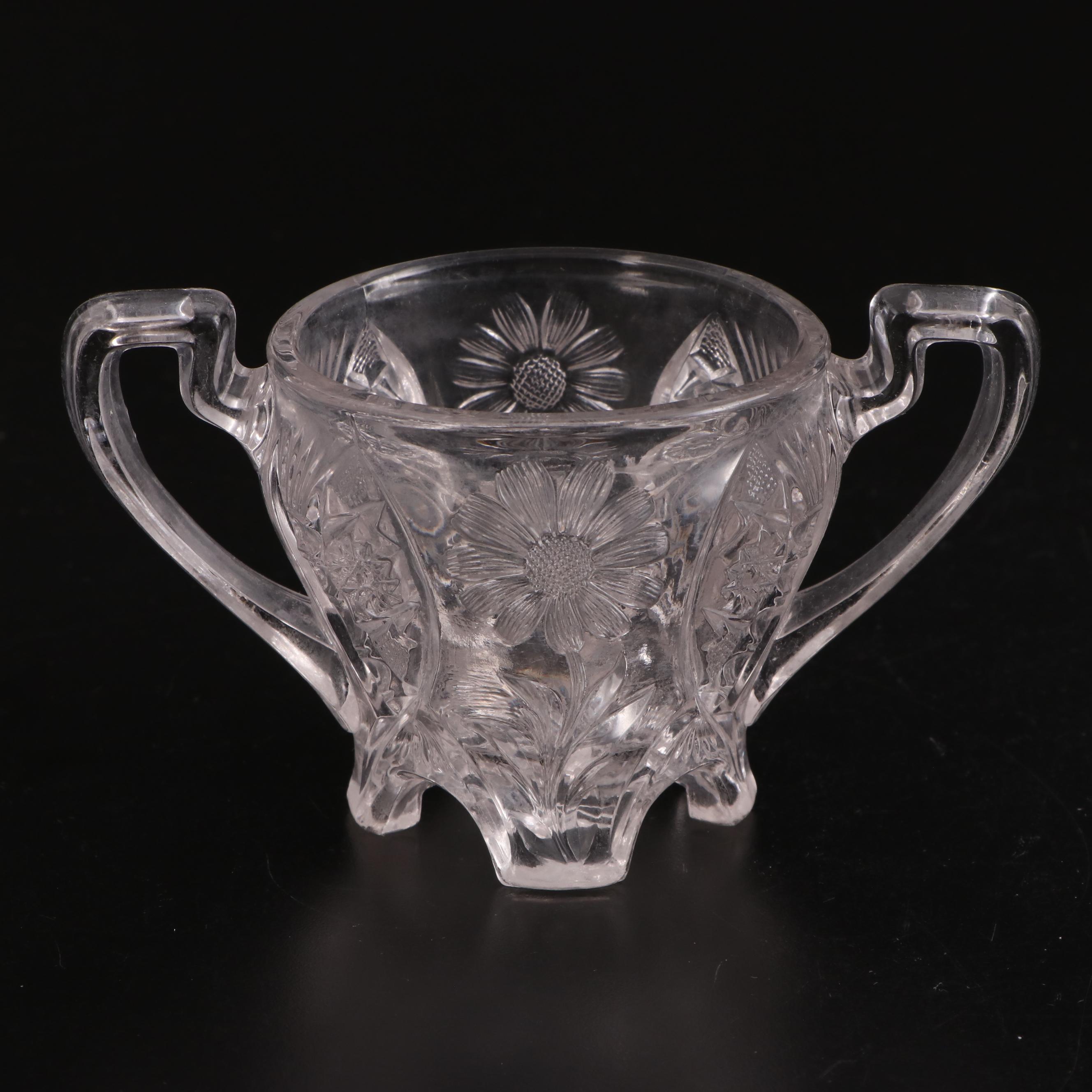 Glass Candy Dish, Sugar Bowl, and Candlesticks