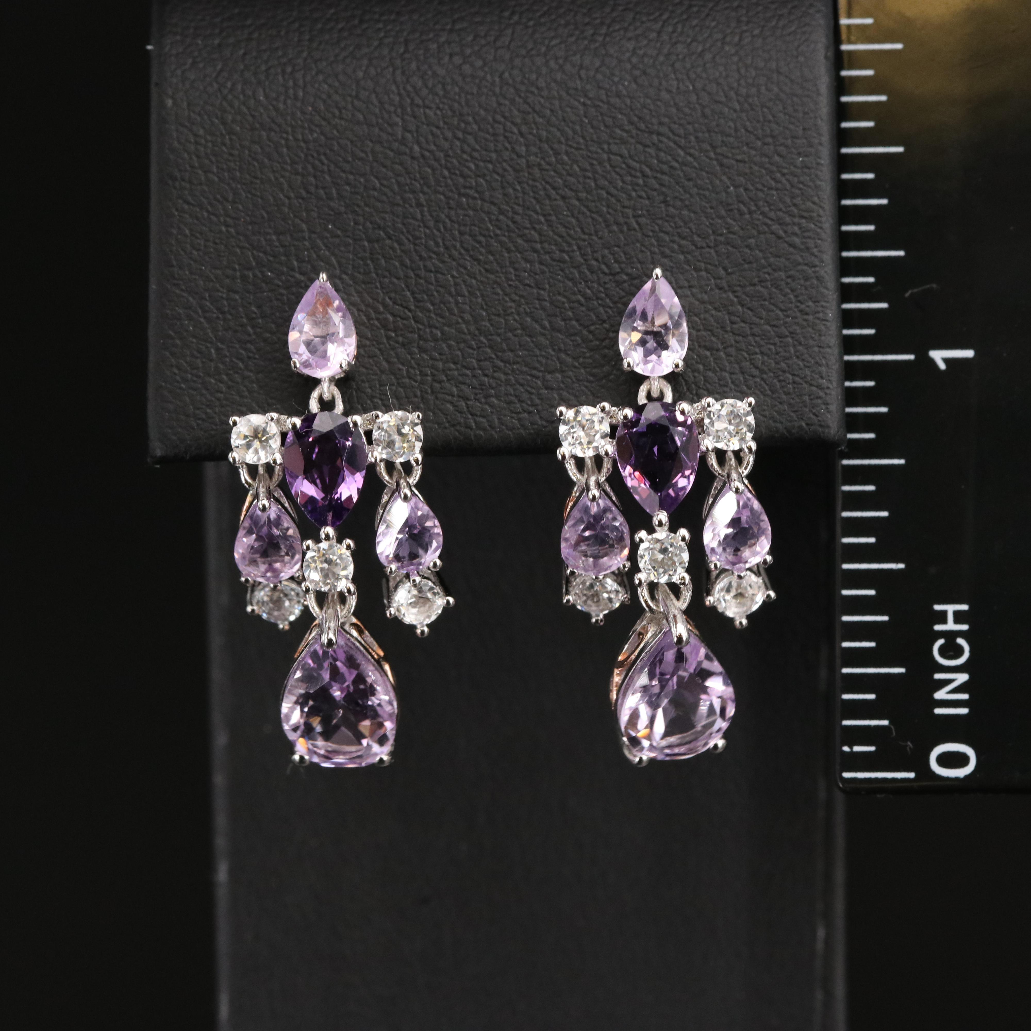 Amethyst and Topaz Girandole Style Earrings in Sterling