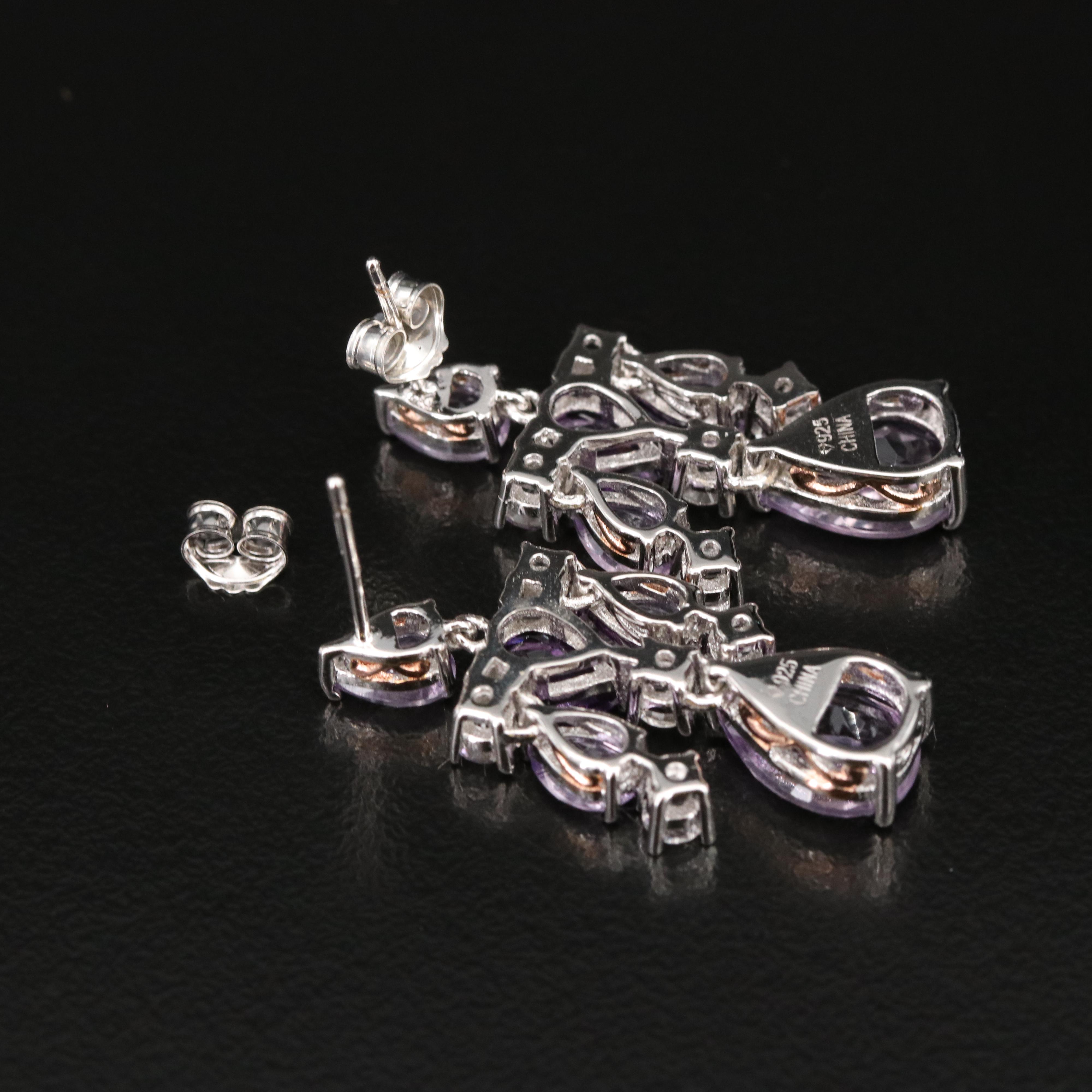 Amethyst and Topaz Girandole Style Earrings in Sterling